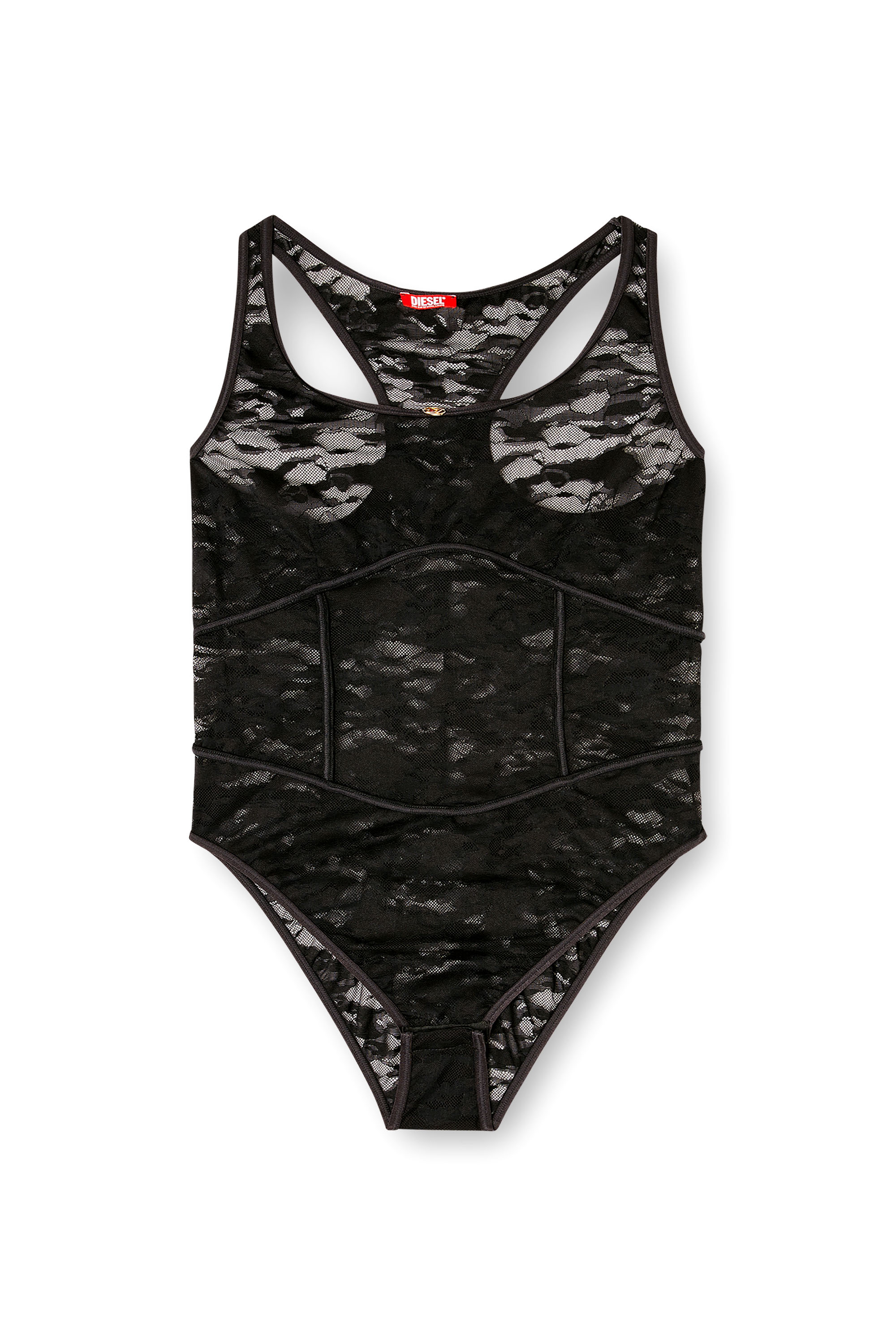 Diesel - EZZY-UTLT, Woman's Nylon bodysuit with lace design in Black - 2