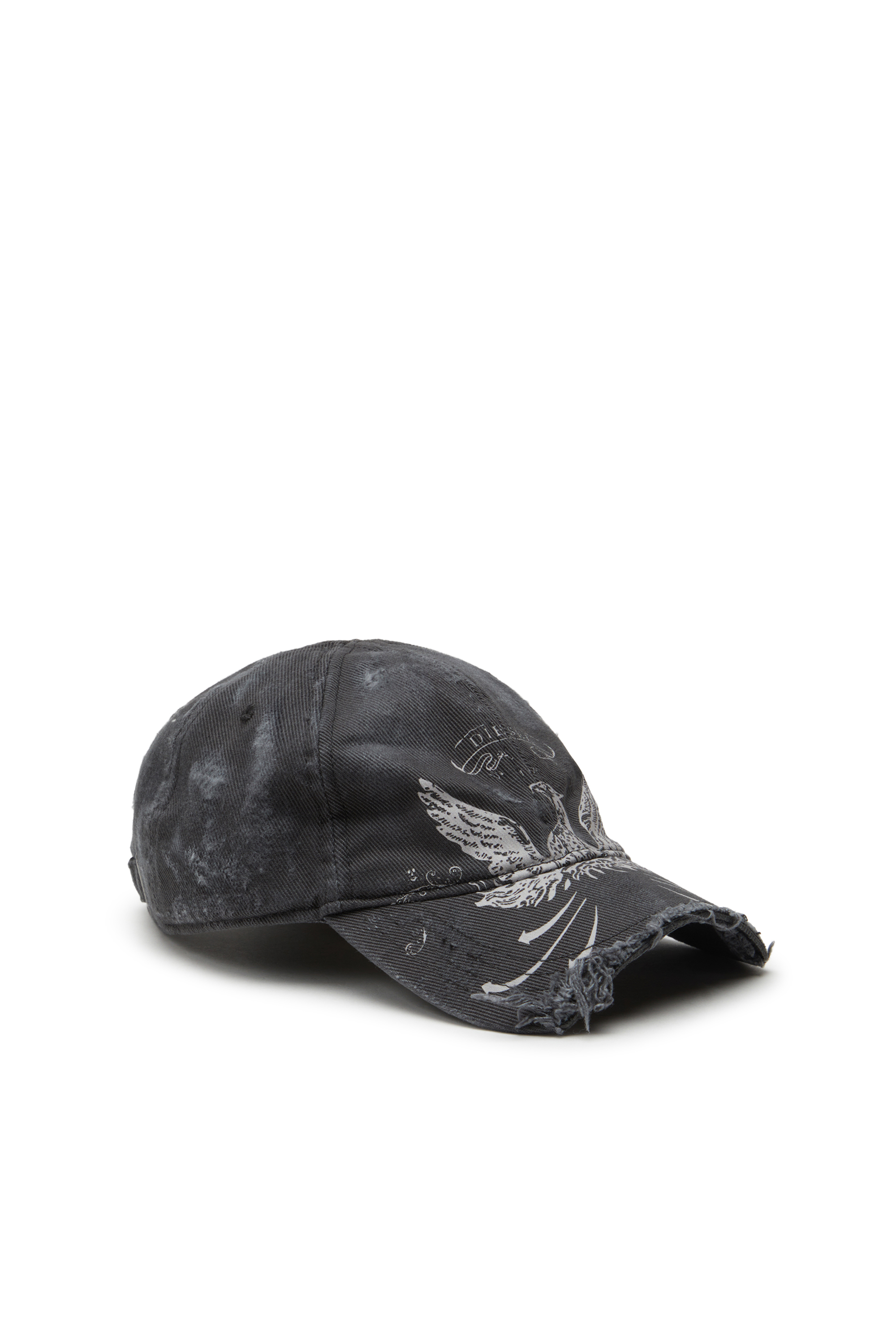 Diesel - C-FENIX, Man's Distressed baseball cap with Phoenix print in Black - 1