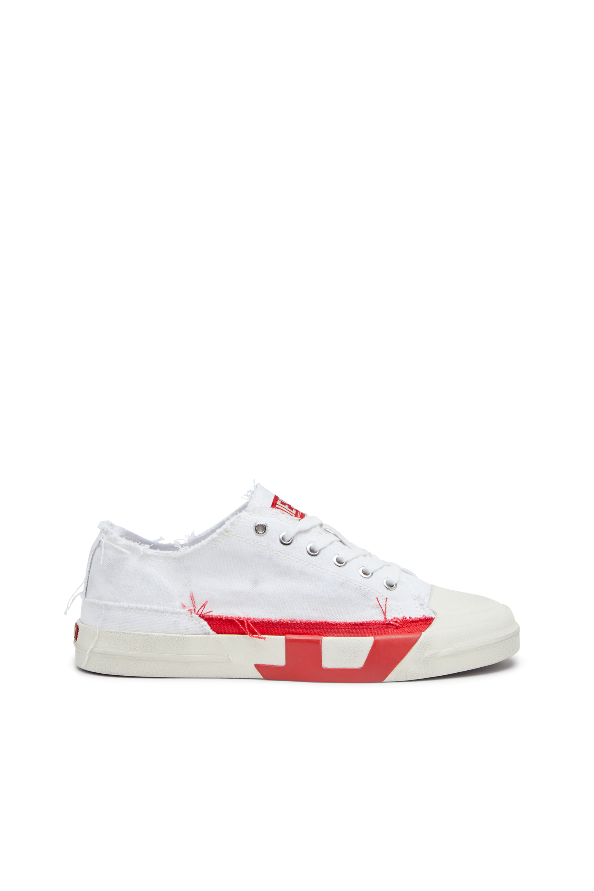 S-D-VERSE LOW, White/Red Diesel - S-D-VERSE LOW, Man's S-D-Verse-Dirty-effect canvas sneakers in White/Red - 1