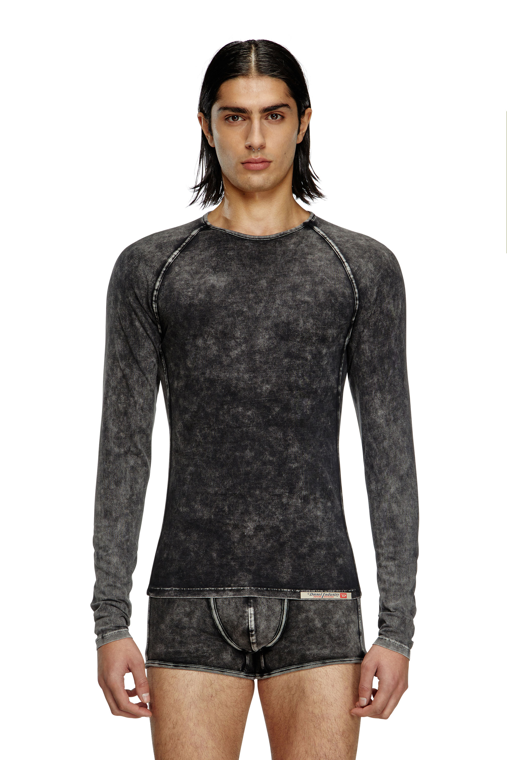 Diesel - EFREM-DNM, Man's Denim effect long-sleeve T-shirt in Black - 3