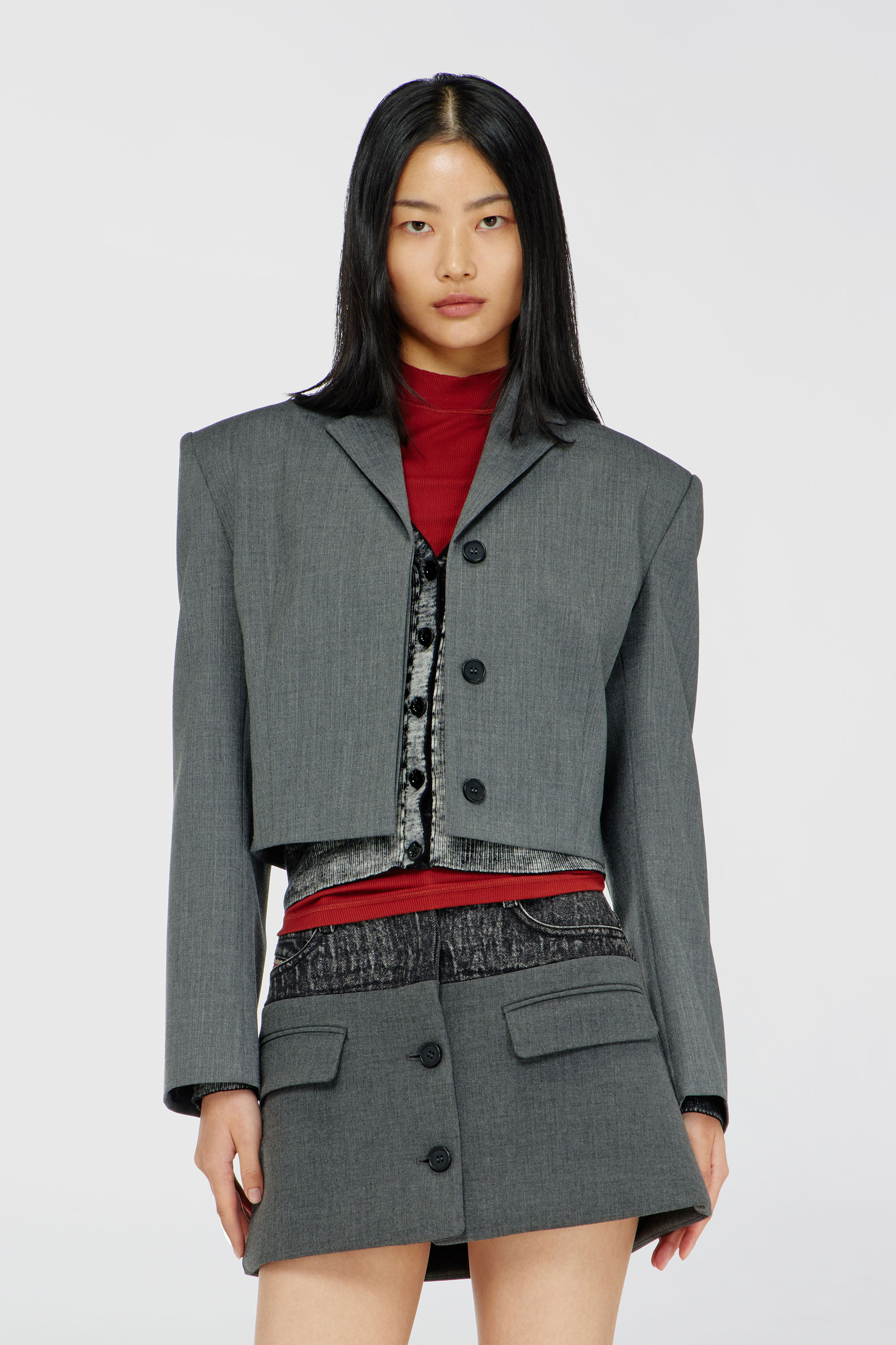 Diesel - G-LANCE, Woman's Cropped blazer in wool-blend suiting in Grey - 3