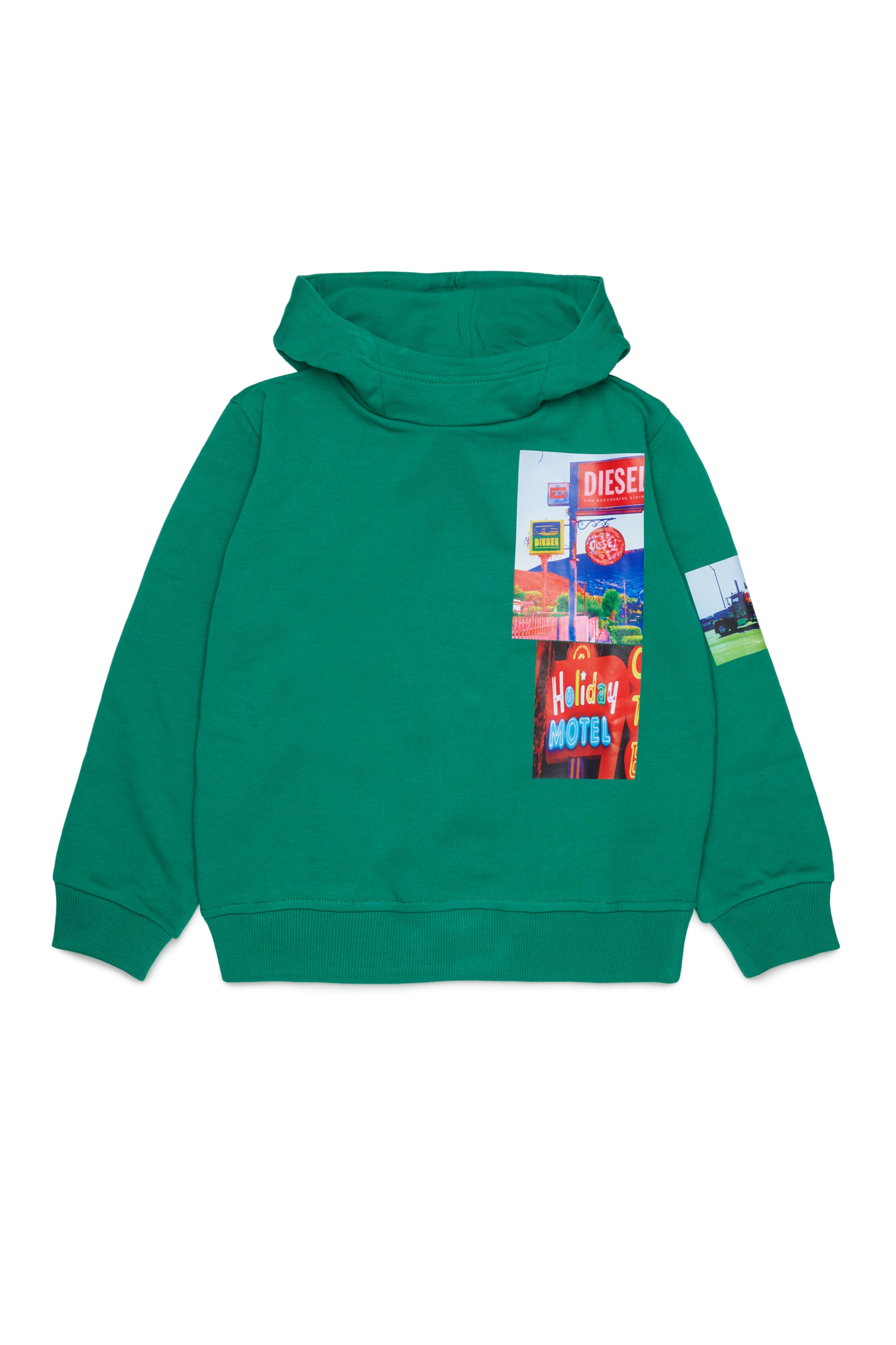 Diesel - SFORMY OVER, Man's Hoodie with photo prints in Green - 1