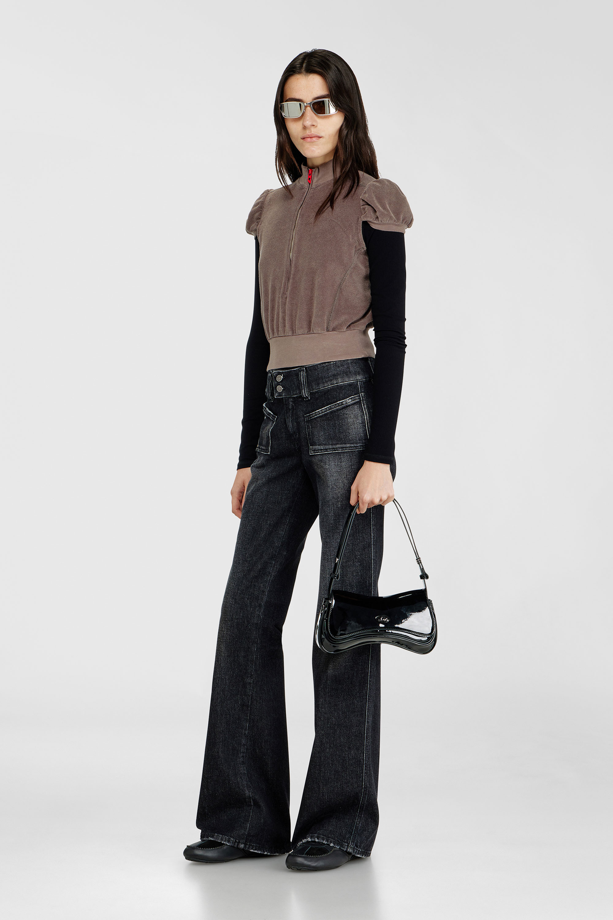 Diesel - D-MILE BALLERINA LACE UP W, Woman's D-Mile - Lace-up ballerina flats in leather and mesh in Black - 2