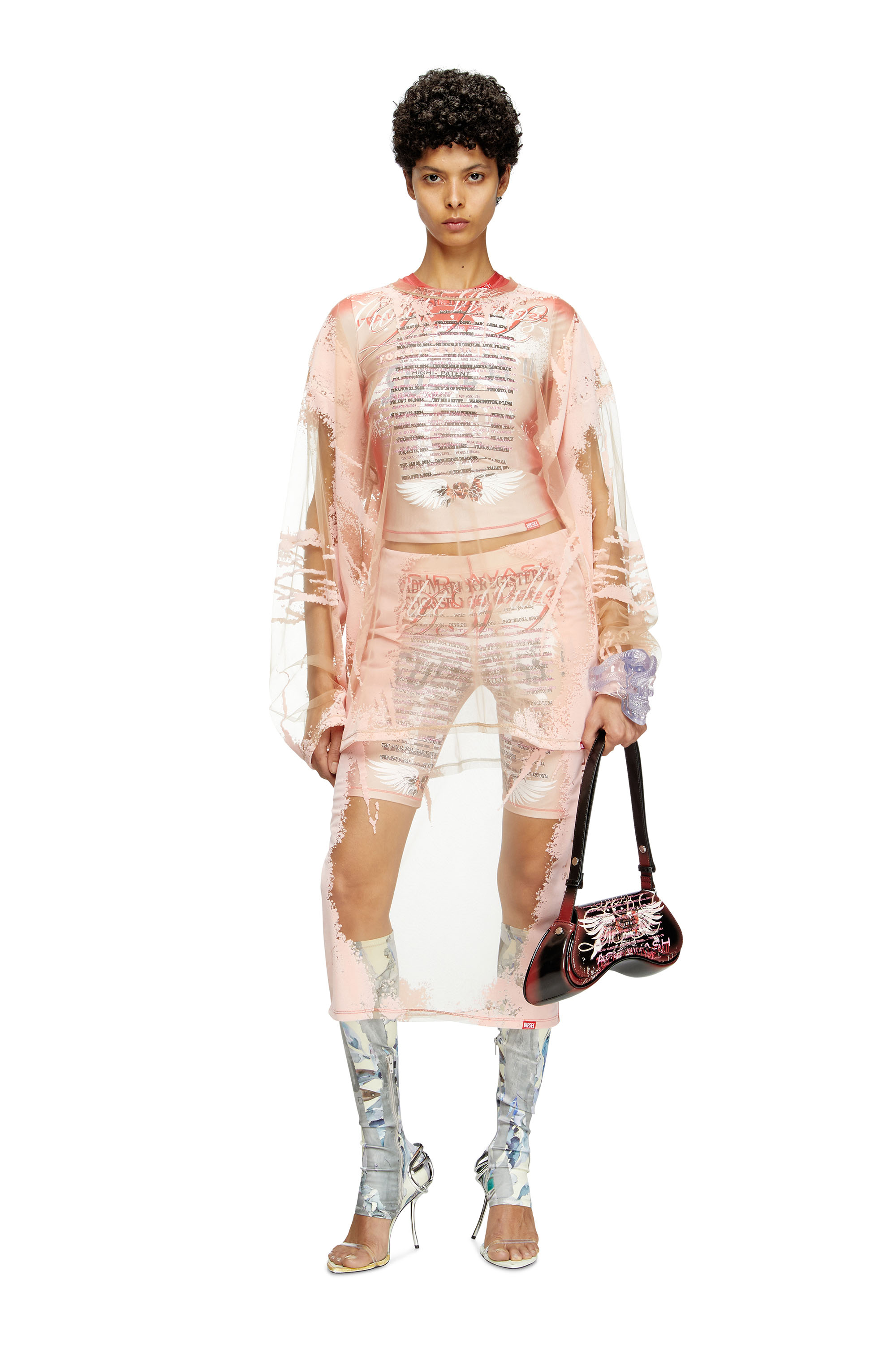 Diesel - T-HASSAN-LS-A, Unisex's Long-sleeve nylon T-shirt with lyrics print in Pink - 7