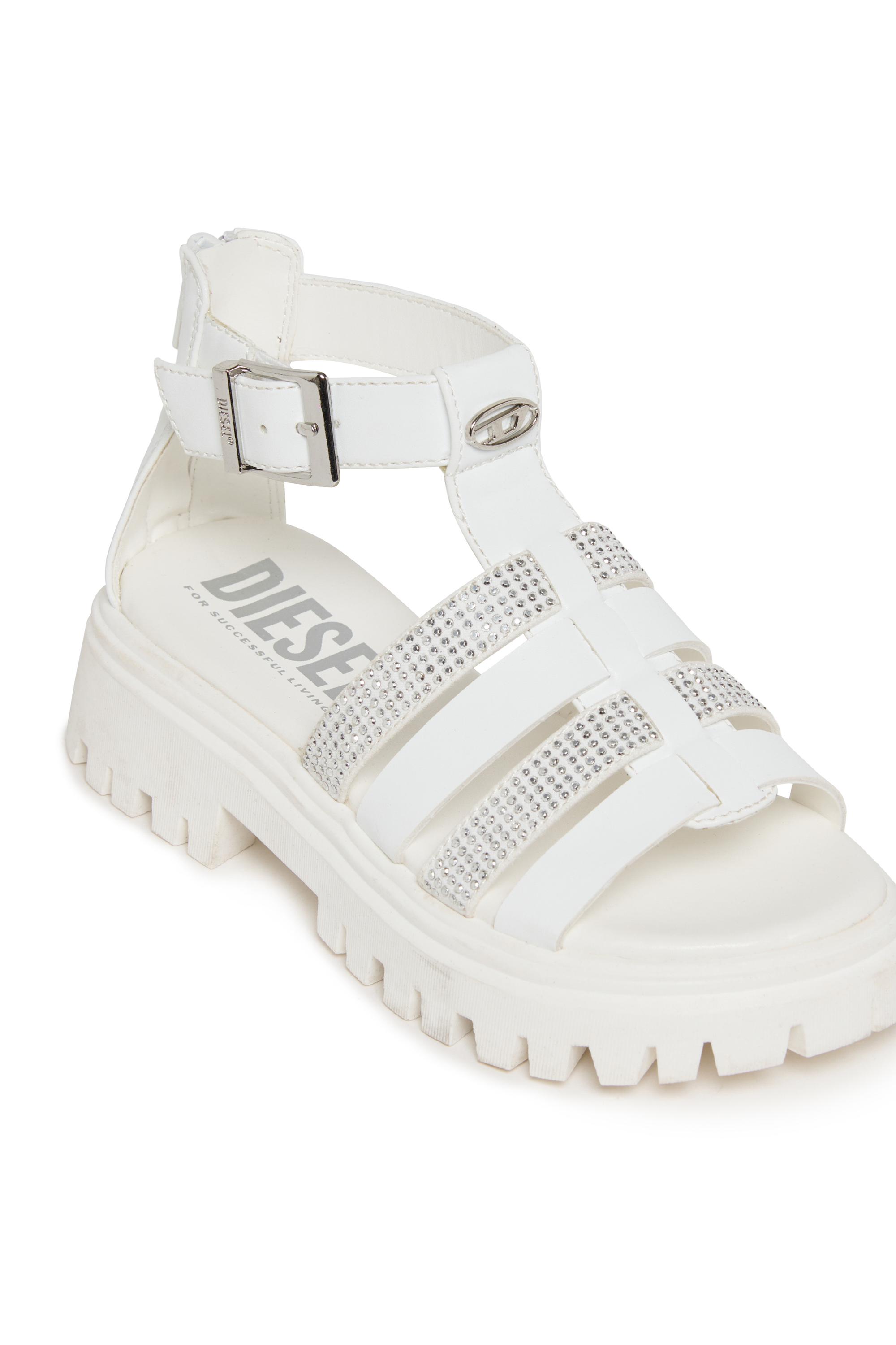 Diesel - D-SANBLIN, Woman's D-SANBLIN-Chunky sandal with rhinestones in White - 4