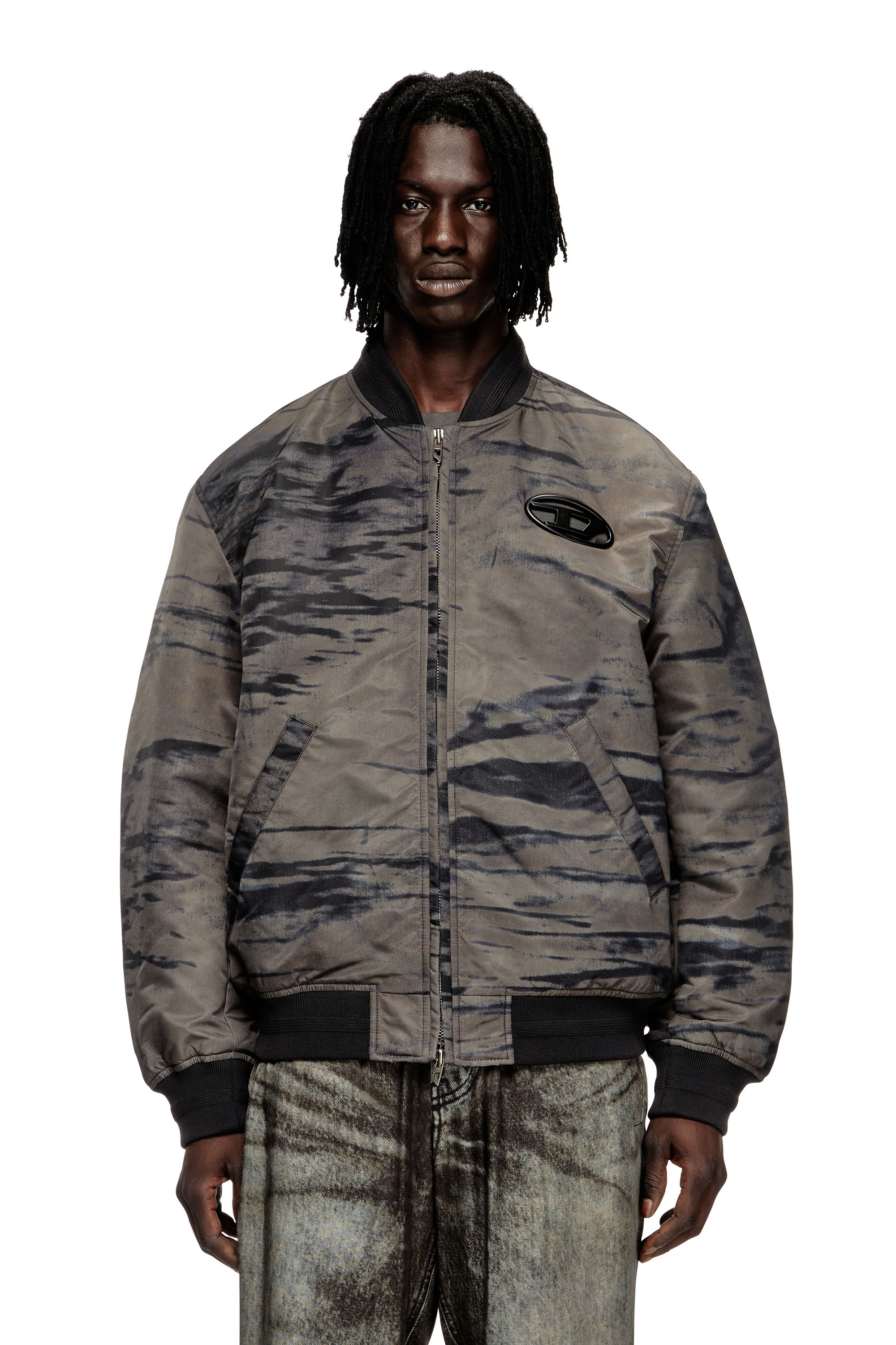 Diesel - J-KEPES-DLBZ, Man's Padded bomber jacket in printed satin in null - 1