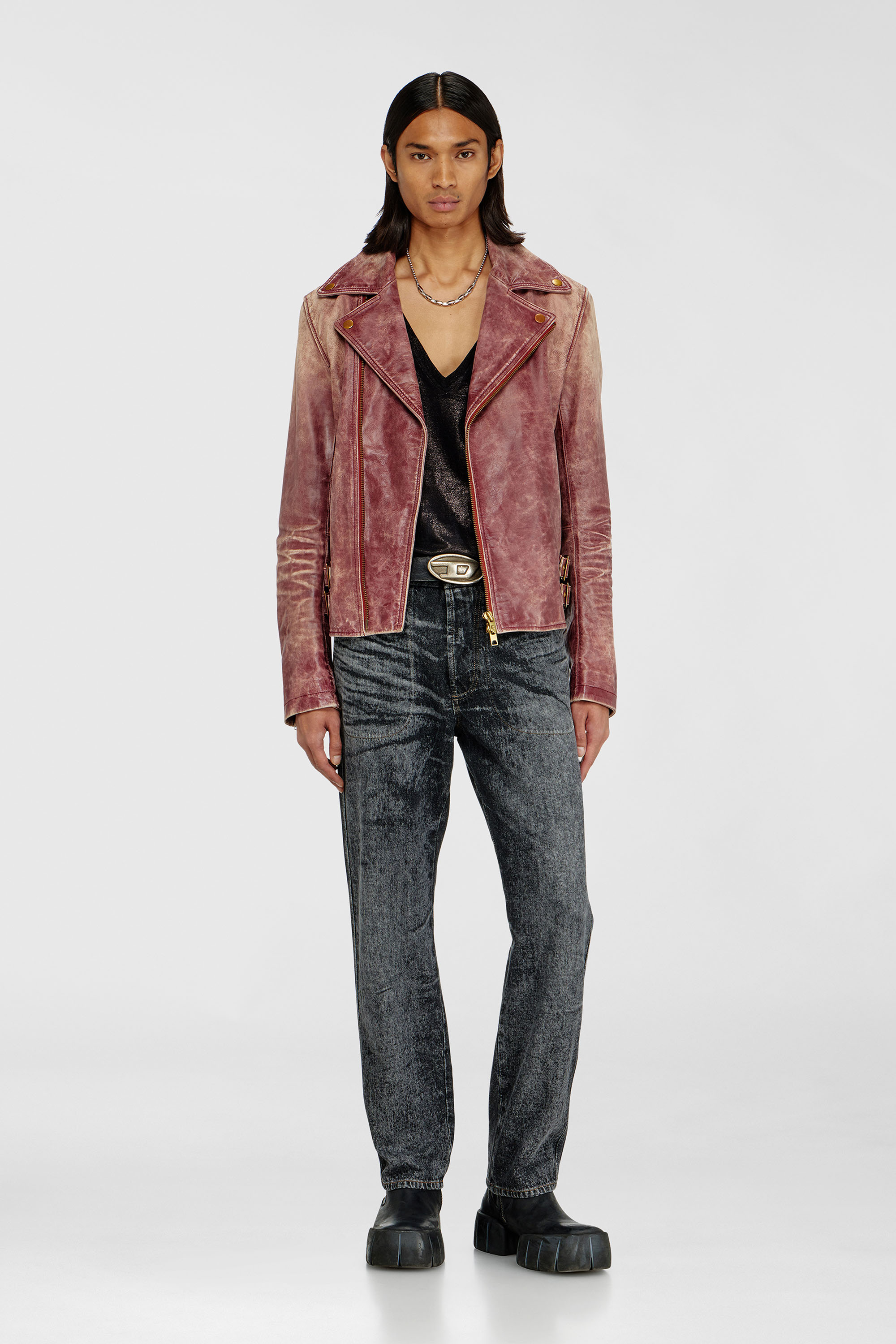 Diesel - L-EON-CJCM, Man's Biker jacket in treated leather in Brown - 2
