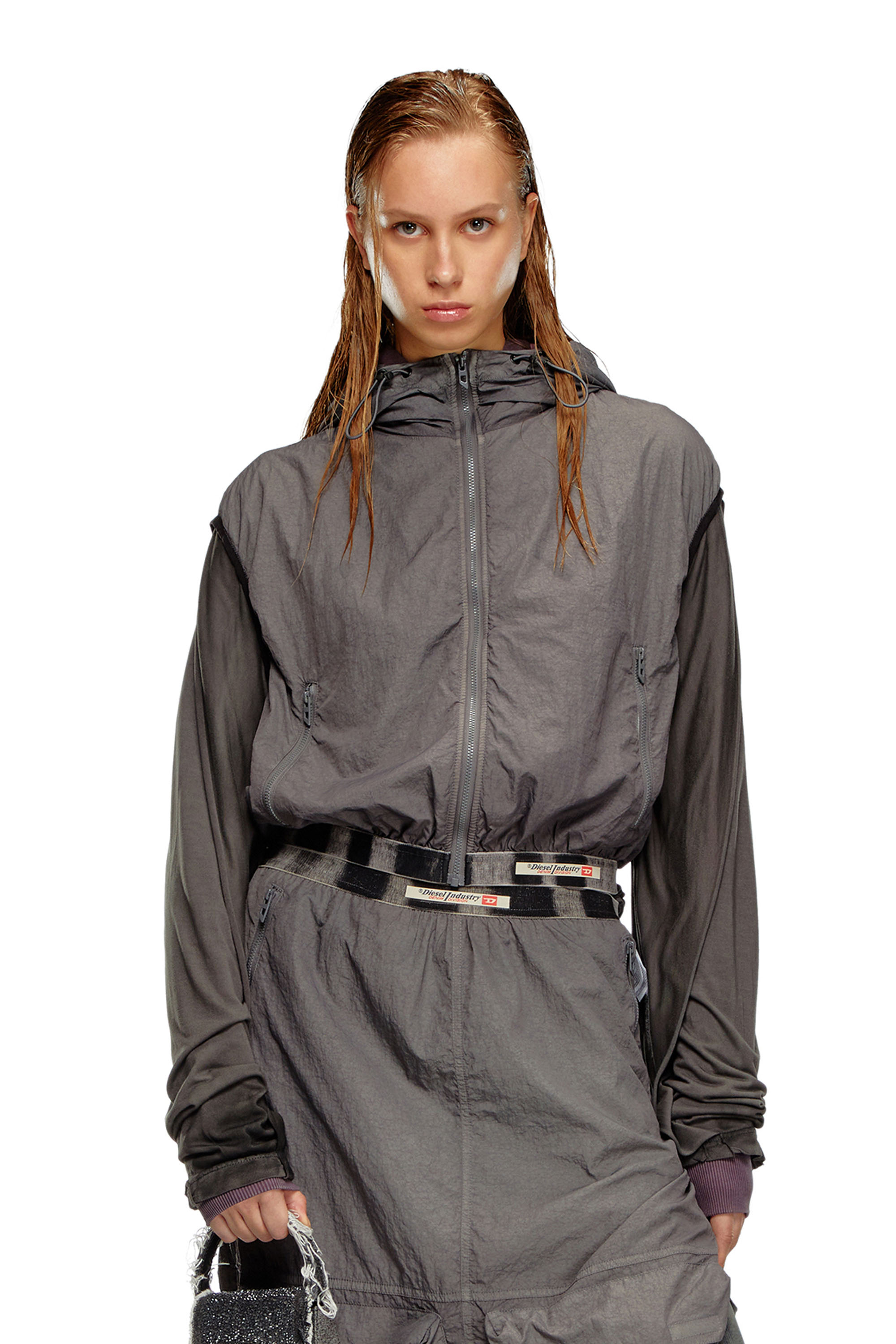 Diesel - G-RANT, Woman Hooded vest in recycled nylon in Grey - Image 1