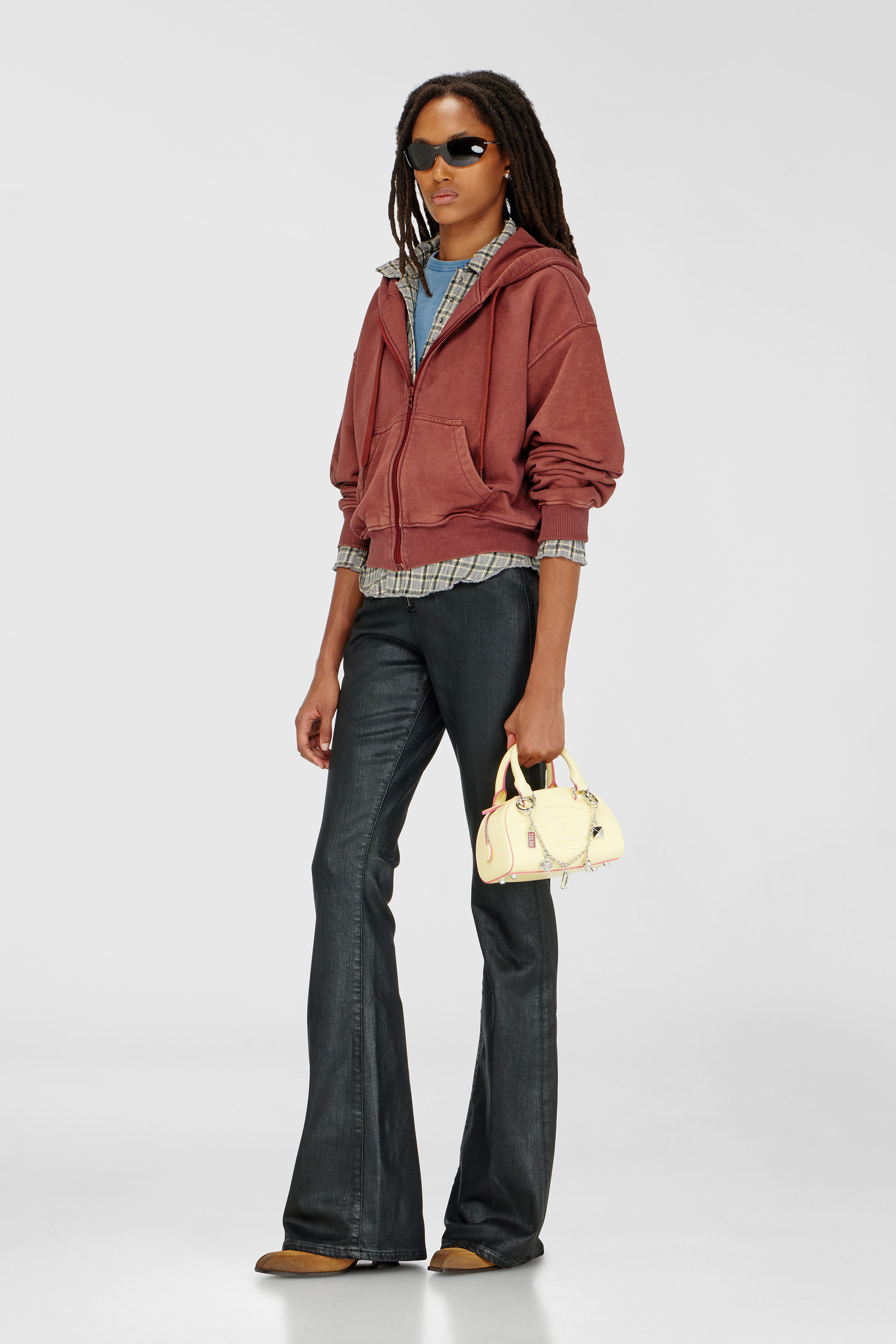 Diesel - F-ELYCY, Woman's Zip-up hoodie with puff-print floral logo in Brown - 2