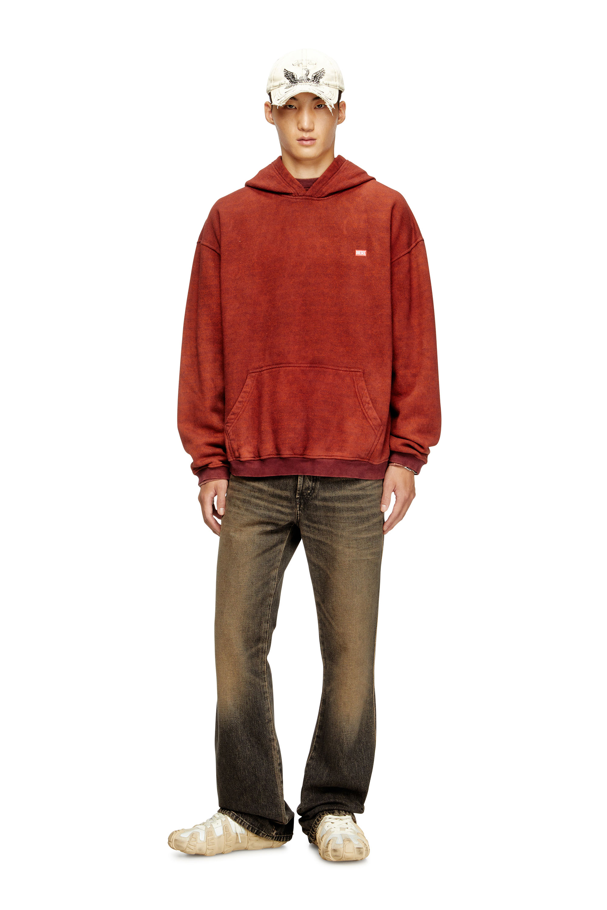 Diesel - S-KAI, Man's Cotton hoodie with kangaroo pocket in Brown - 1