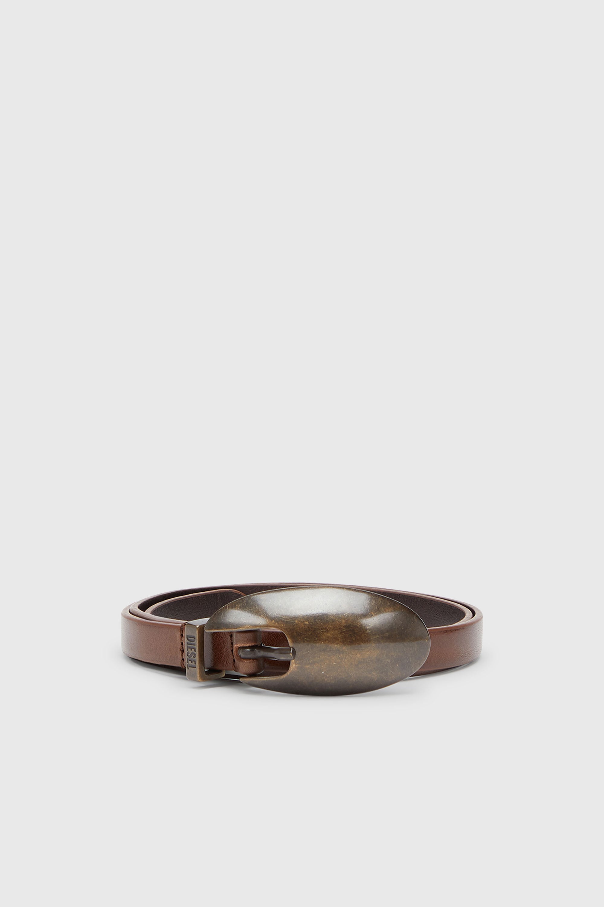 Diesel - B-ROP 15, Woman's 1.5cm slim leather belt with sculptural buckle in Brown - 1