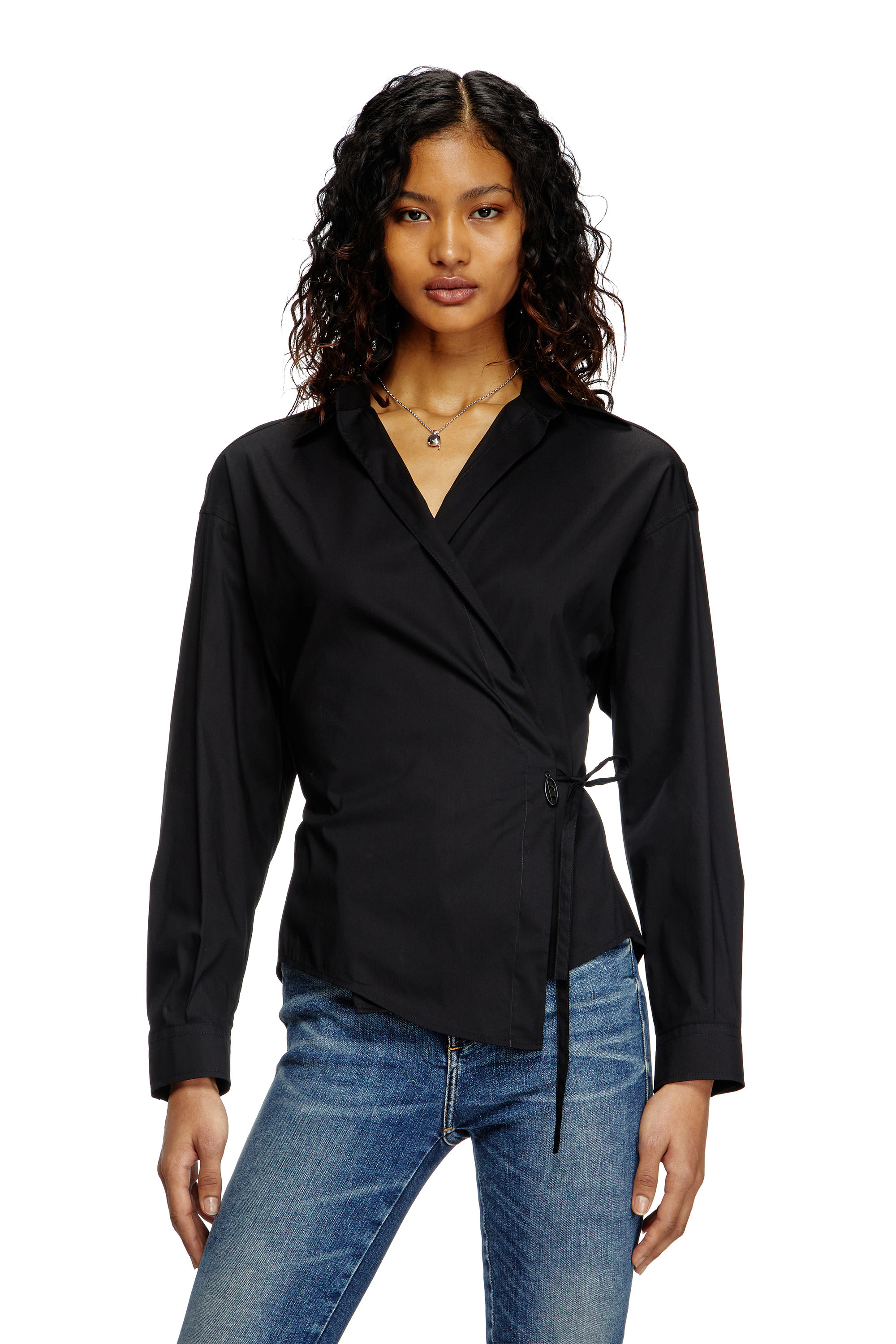 Diesel - C-DELPHI, Woman's Wrap shirt with logo charm in Black - 3