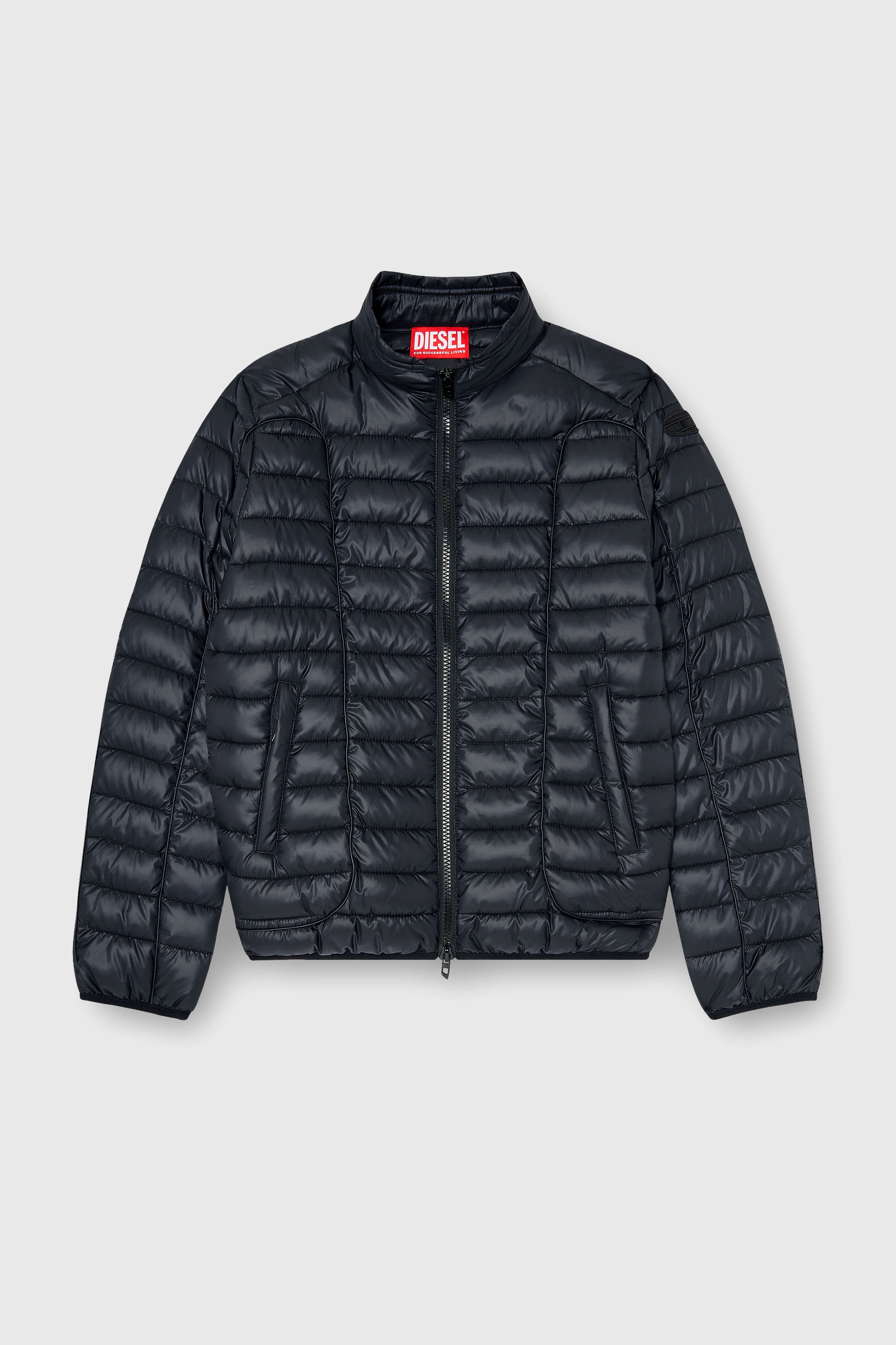 Diesel - W-PILOT-WRD, Man's Biker-style puffer jacket with tonal piping in Black - 2