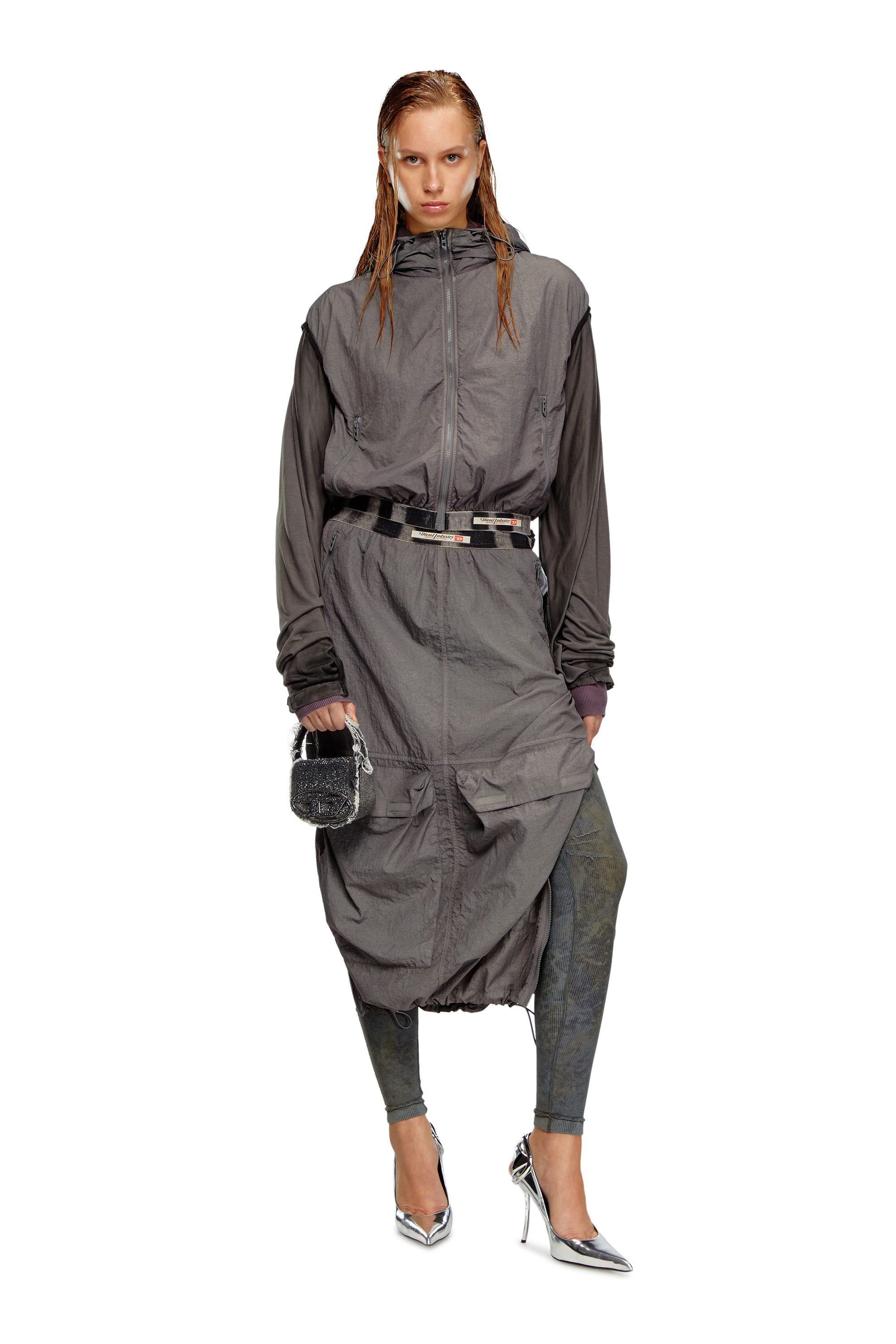 Diesel - G-RANT, Woman Hooded vest in recycled nylon in Grey - Image 2