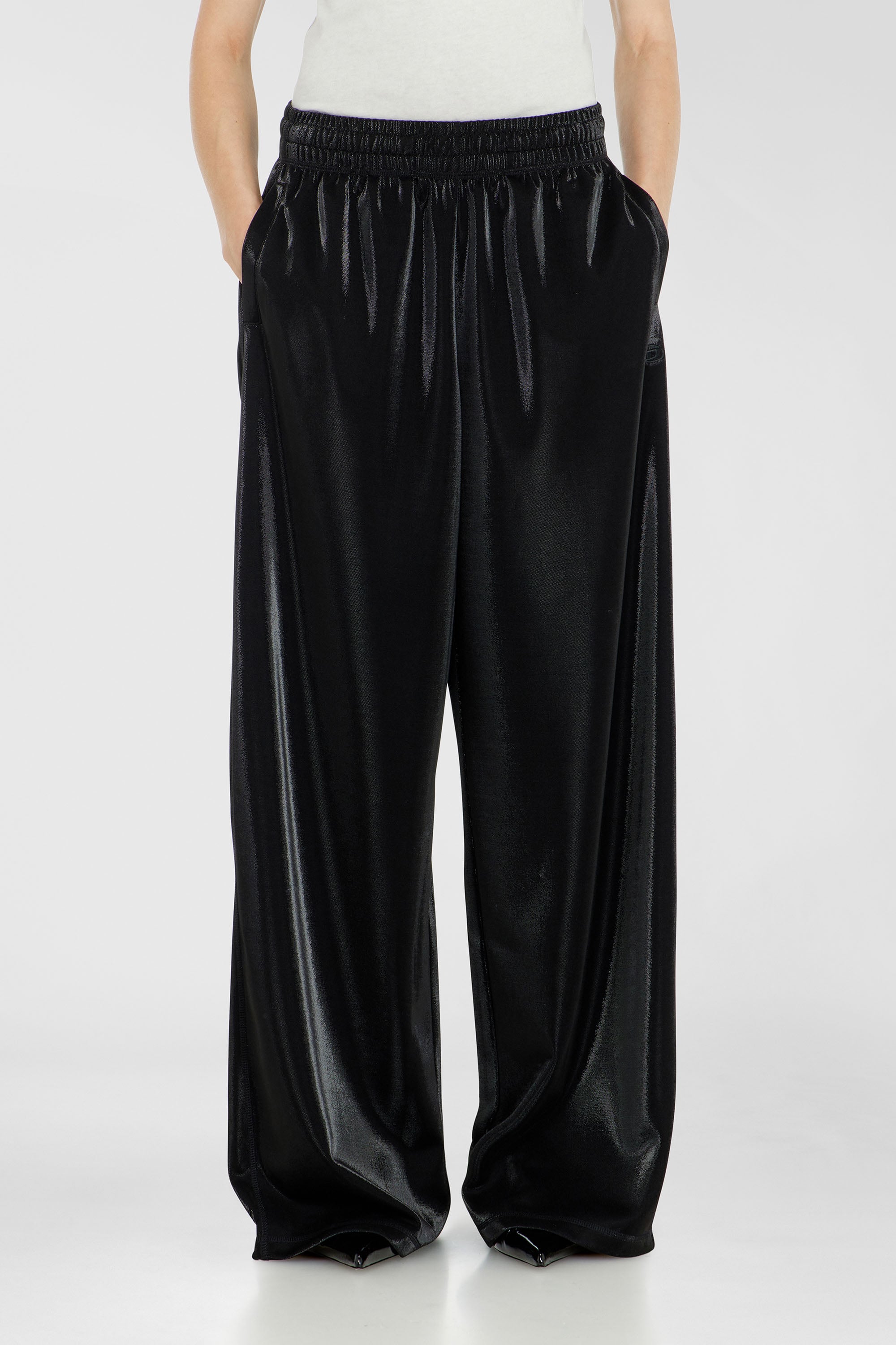 Diesel - P-ROSY, Woman's Sweatpants in shiny piquet fabric in Black - 1
