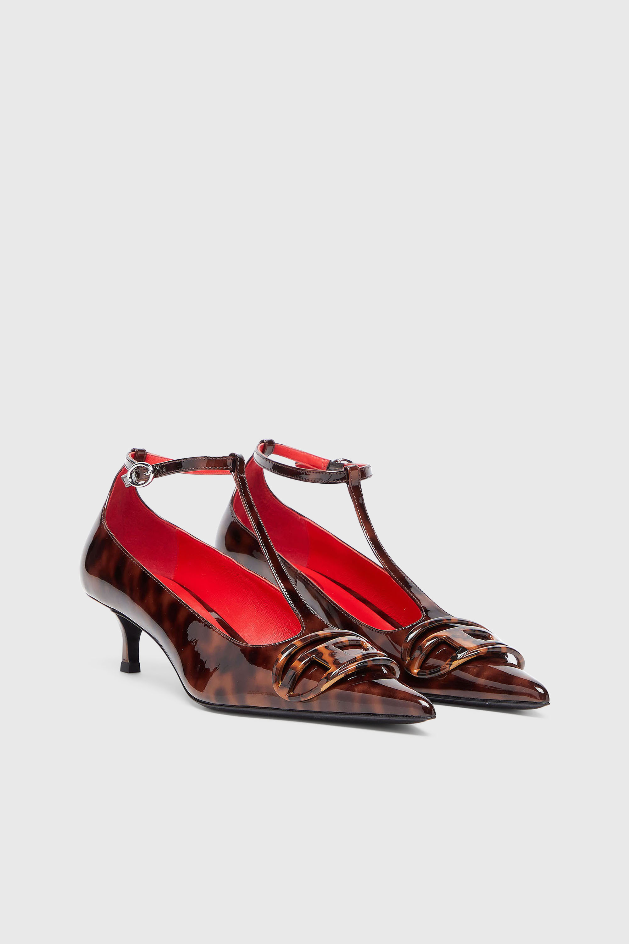 Diesel - D-VENUS KITTIE T-BAR, Woman's D-Venus - Patent leopard T-bar pumps in Brown - 2