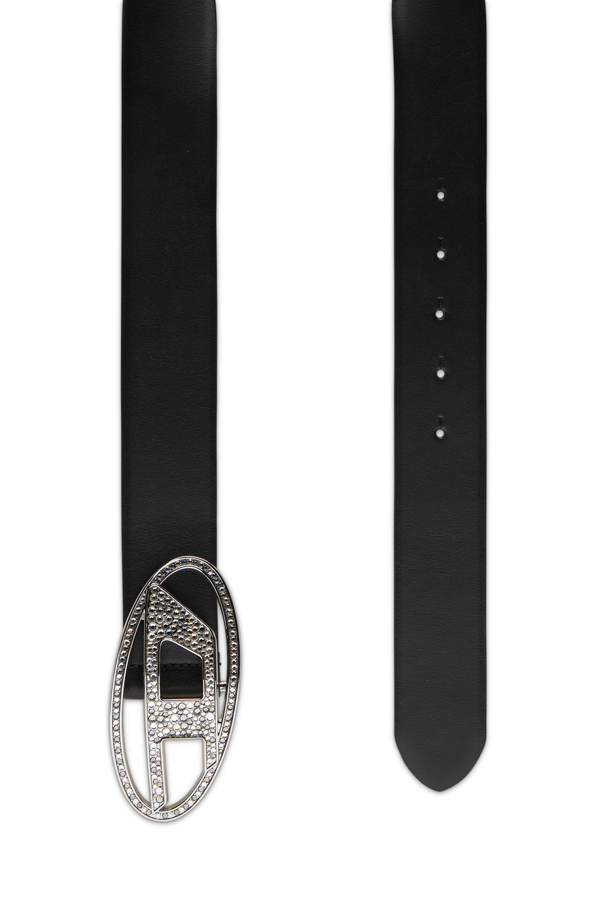 Diesel - B-1DR STRASS, Woman's 4cm Leather belt with crystal buckle in Black - 2