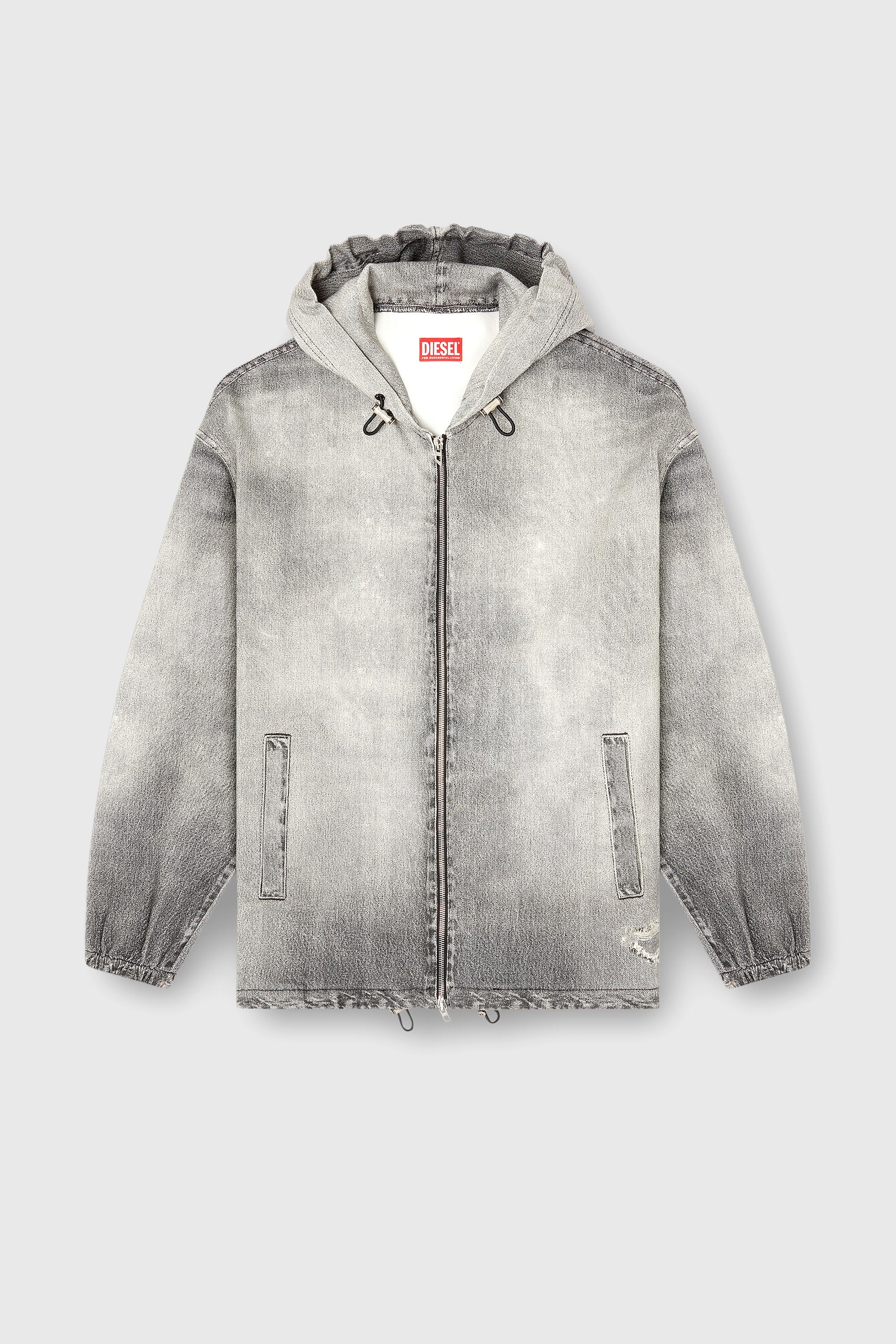 Diesel - D-WYNNY JOGG, Man's Hooded jacket in trompe l'oeil JoggJeans in Grey - 2