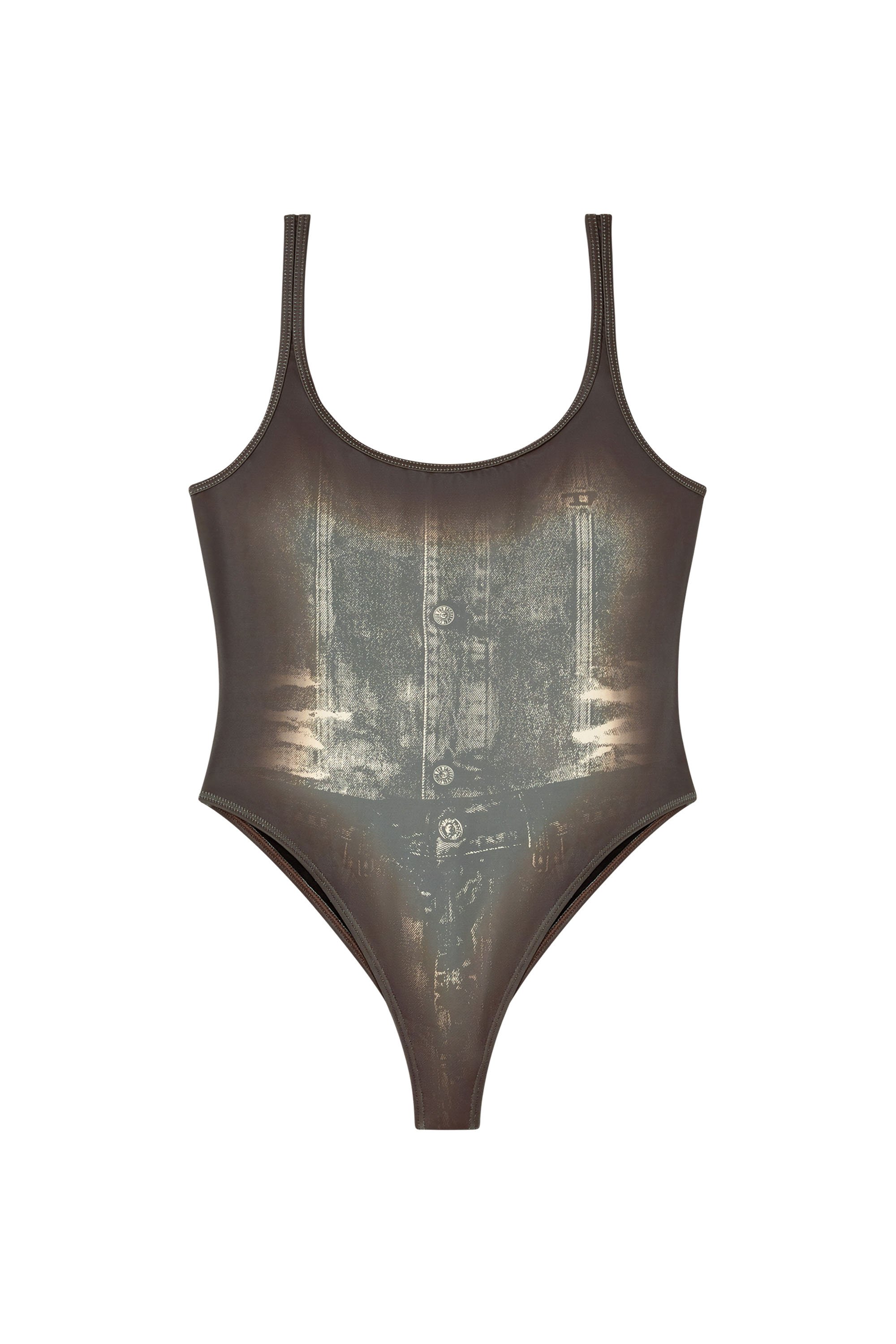 Diesel - MARILYN-DNM, Woman's Swimsuit with trompe l'oeil denim print in Brown - 4