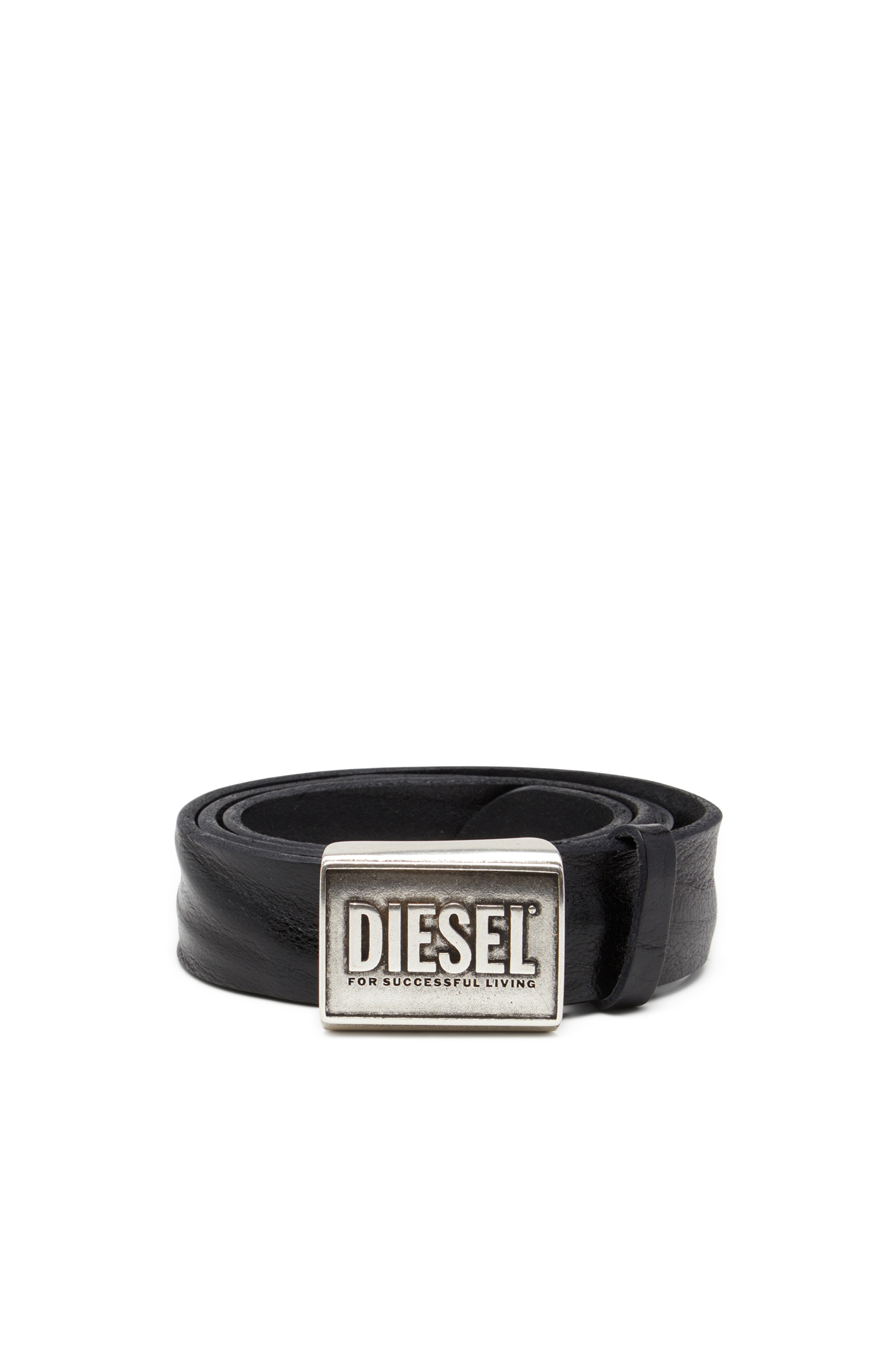 Diesel - B-METAL BISCOTTO, Man's Leather belt 4 cm with logo plaque in Black - 1