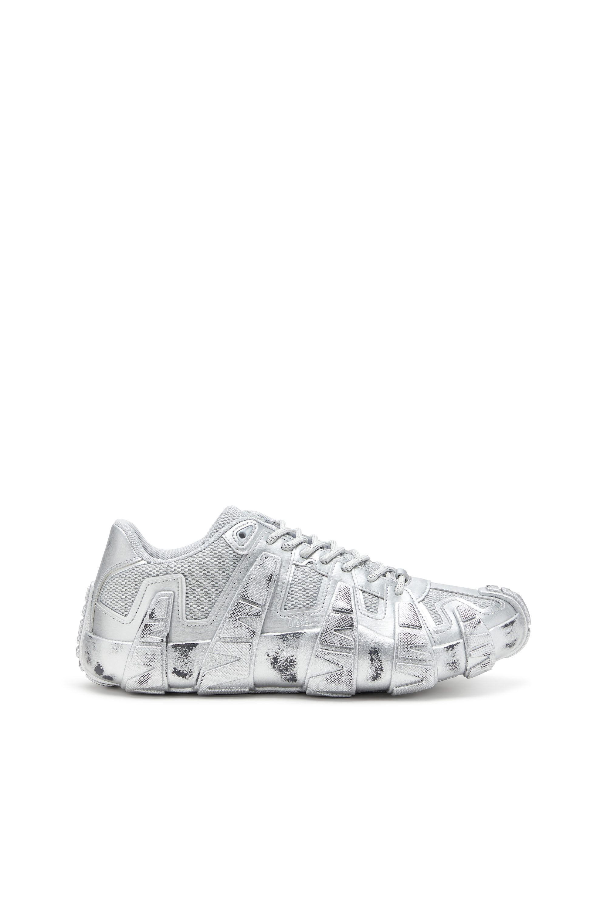 S-D-GRIFFE LOW, Silver Diesel - S-D-GRIFFE LOW, Man's S-D-Griffe-Metallic sneakers in mesh and PU in Silver - 1