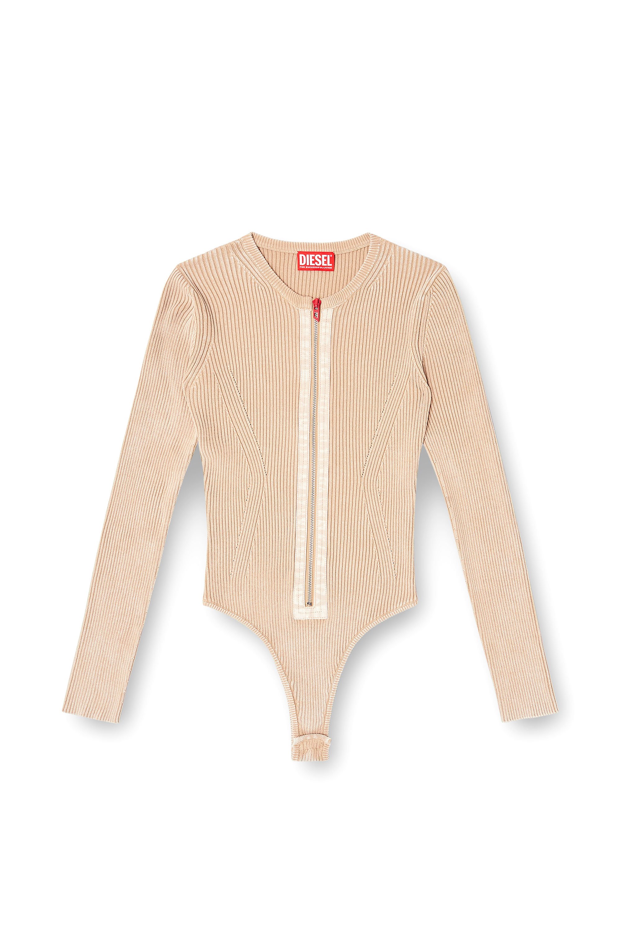 Diesel - M-GILDE, Woman's Zip-up cardigan in ribbed cotton in Beige - 3