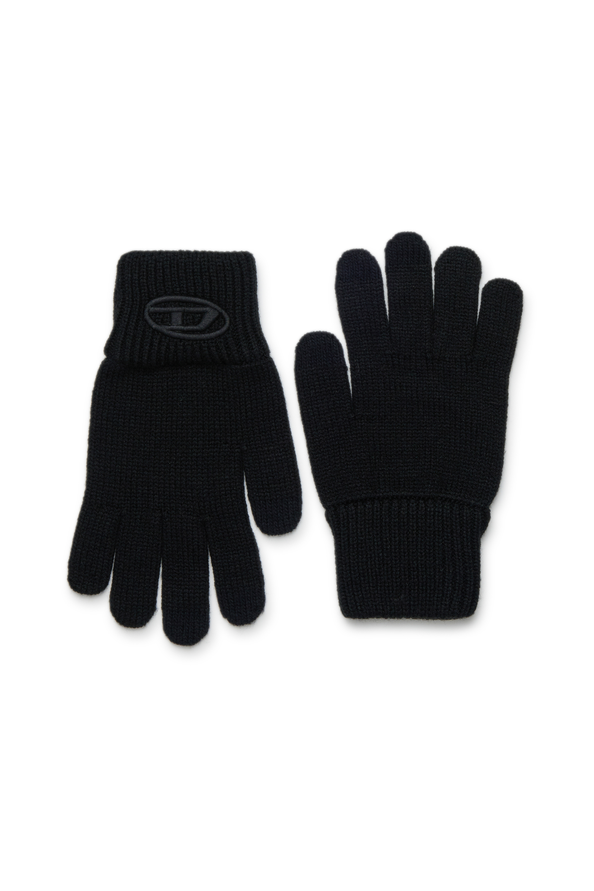 Diesel - NUTTI, Unisex's Wool gloves with Oval D logo in Black - 1
