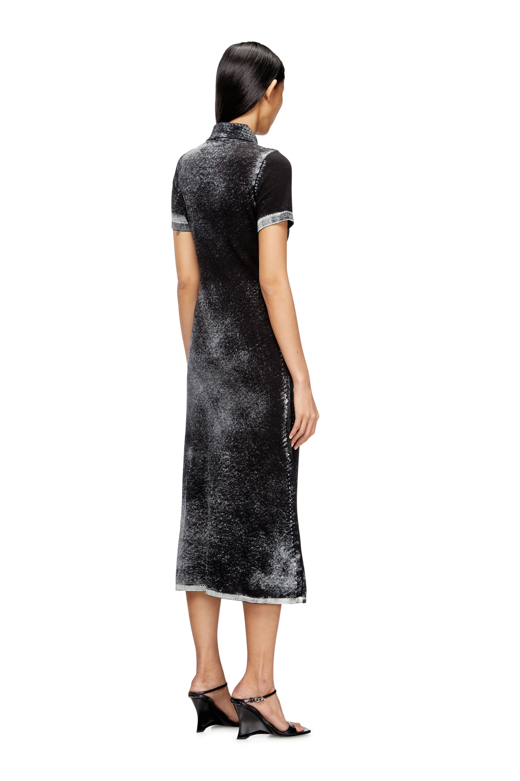 Diesel - M-LOURENS, Woman's Midi polo dress in reverse-printed knit in Black - 4