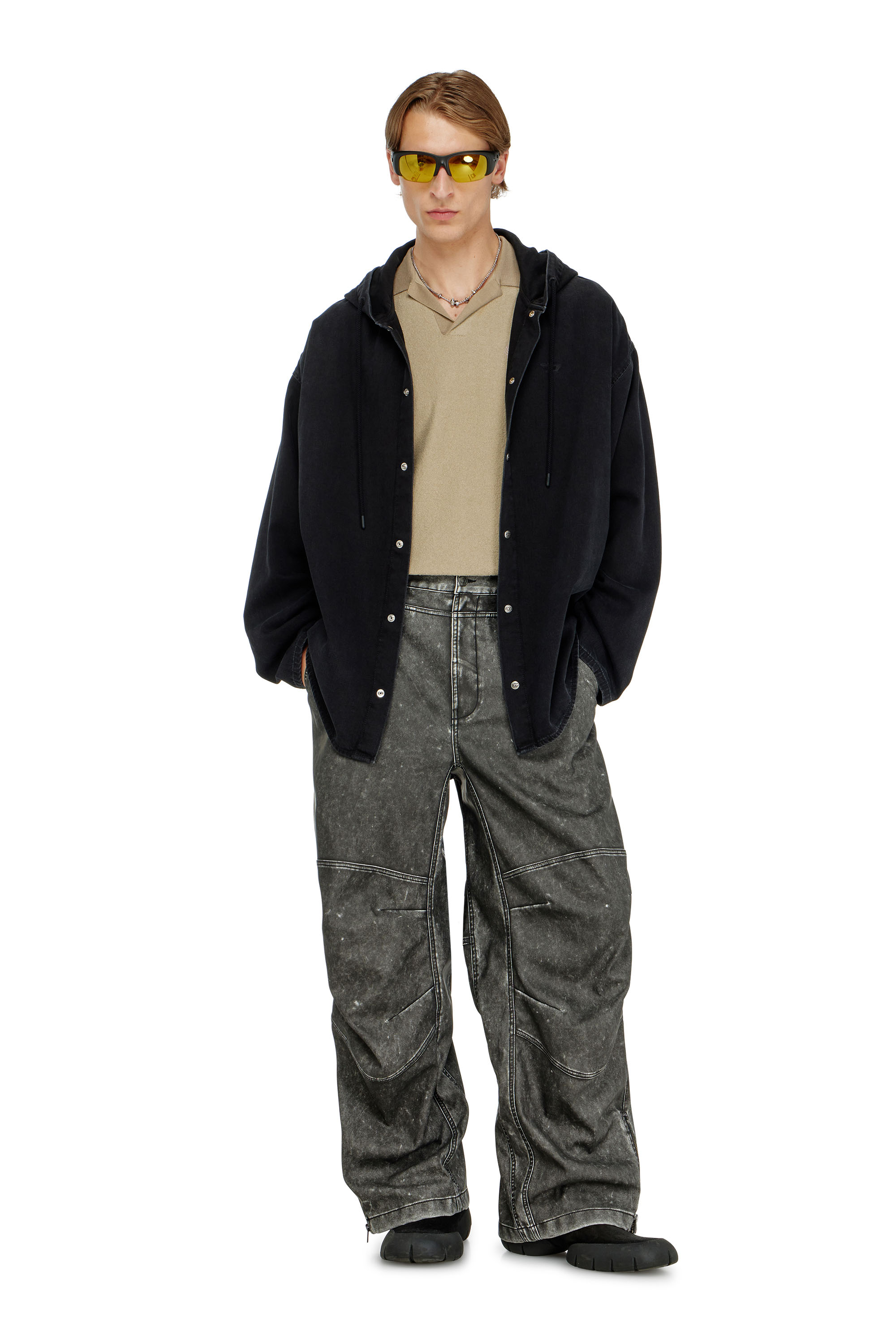 Diesel - P-DELLY-NJCJ, Man's Pants in distressed-effect bonded material in Dark grey - 1