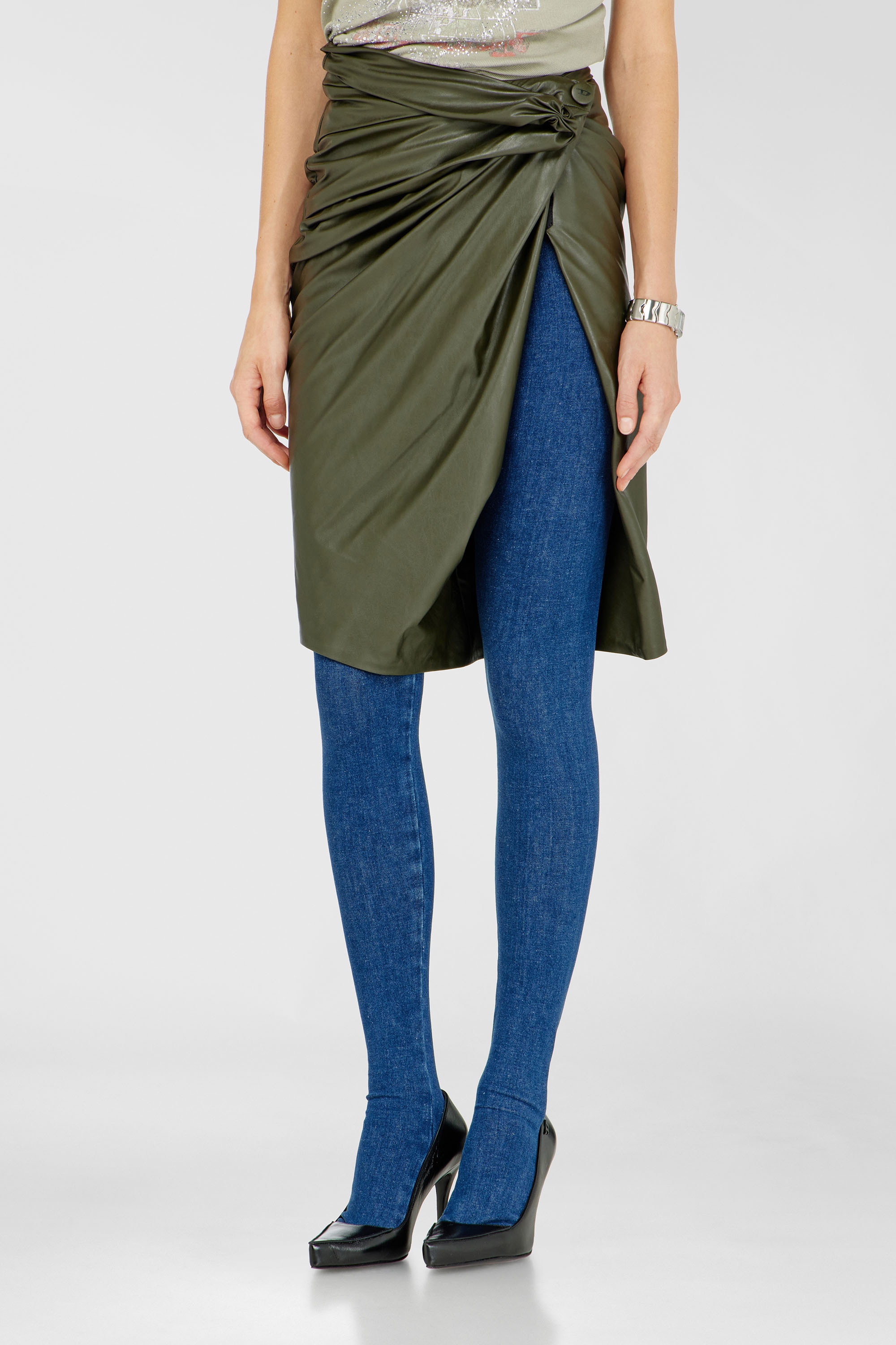 Diesel - O-DASLI, Woman's Draped pencil skirt with split in Military Green - 1