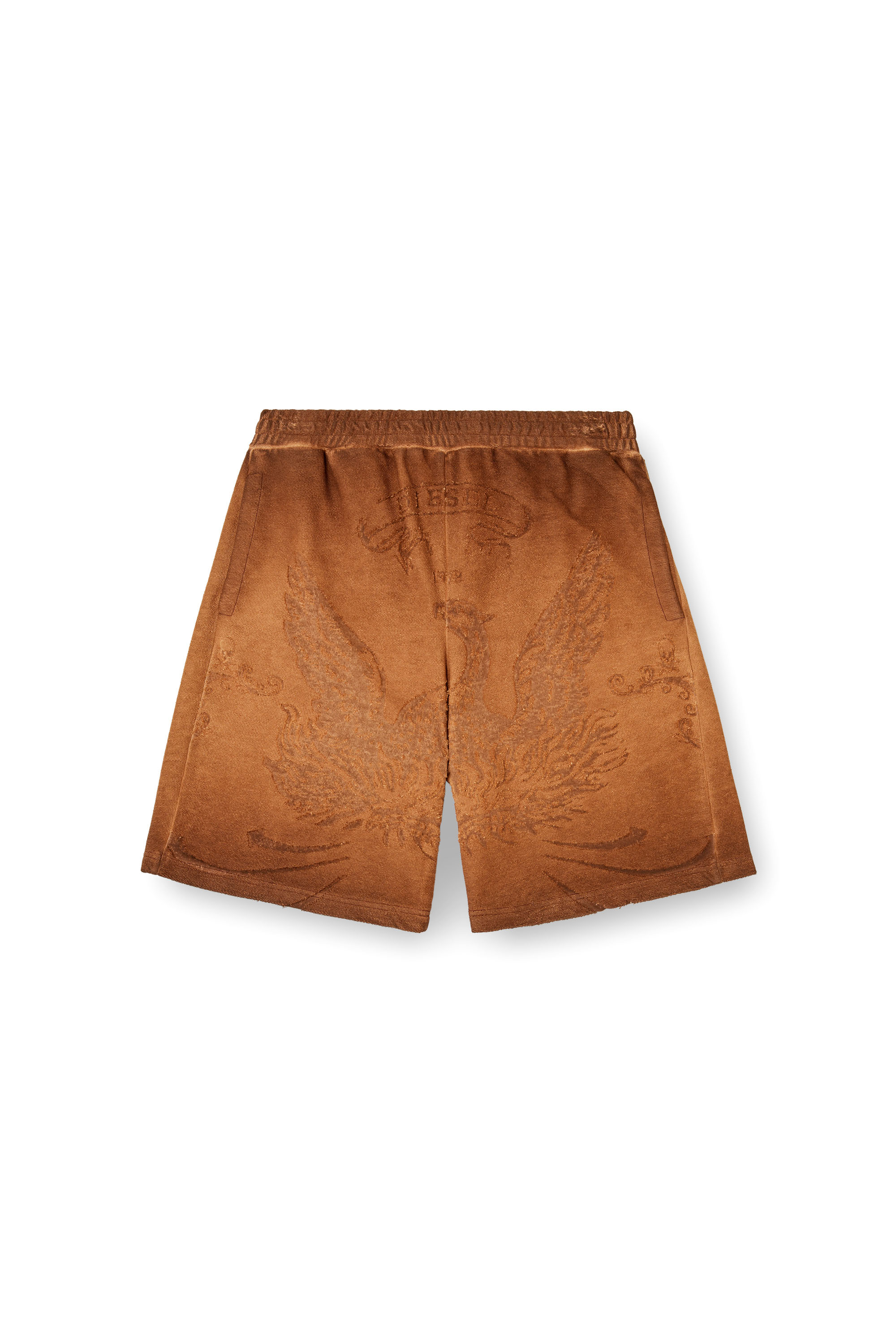 Diesel - P-CROWDE, Man's Sweat shorts with phoenix devoré in Brown - 3