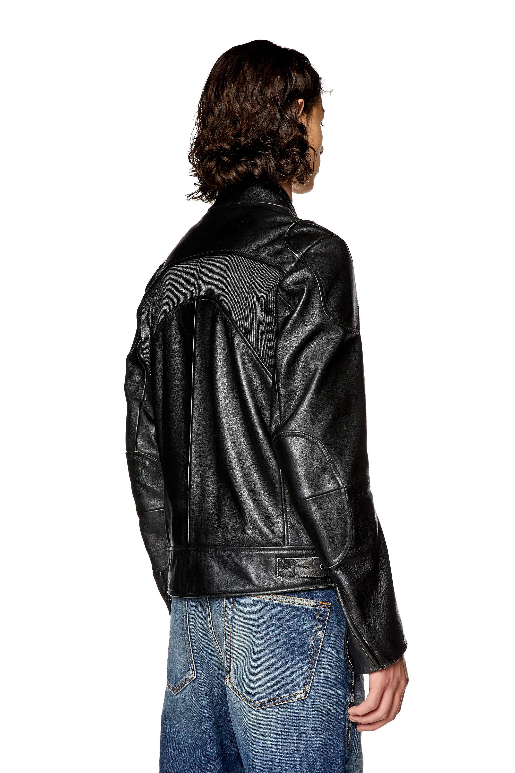 Diesel L-IGE Leather Biker Jacket in Black | Budwals