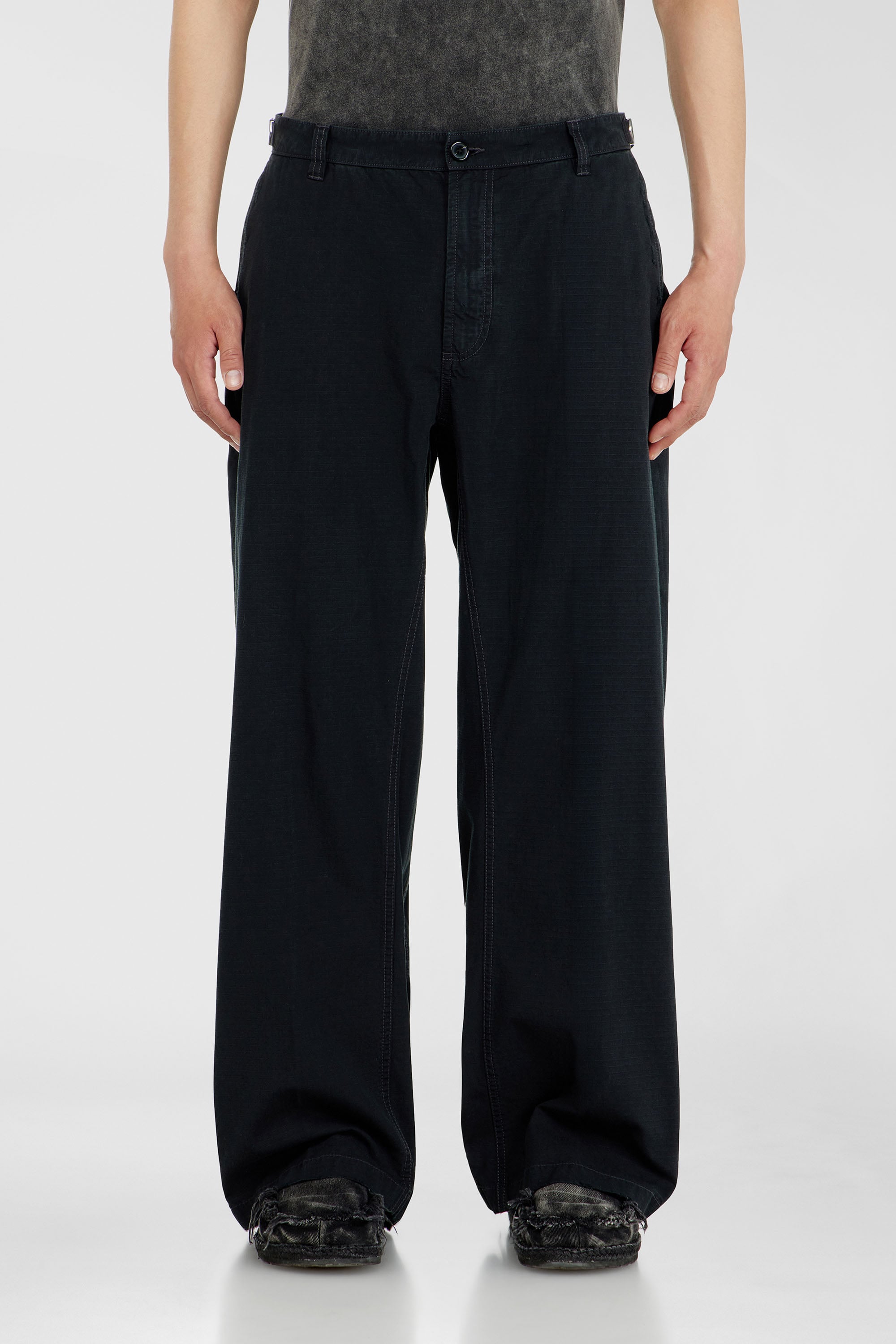 Diesel - P-BALL, Man's Cotton ripstop pants with side buckles in Black - 3
