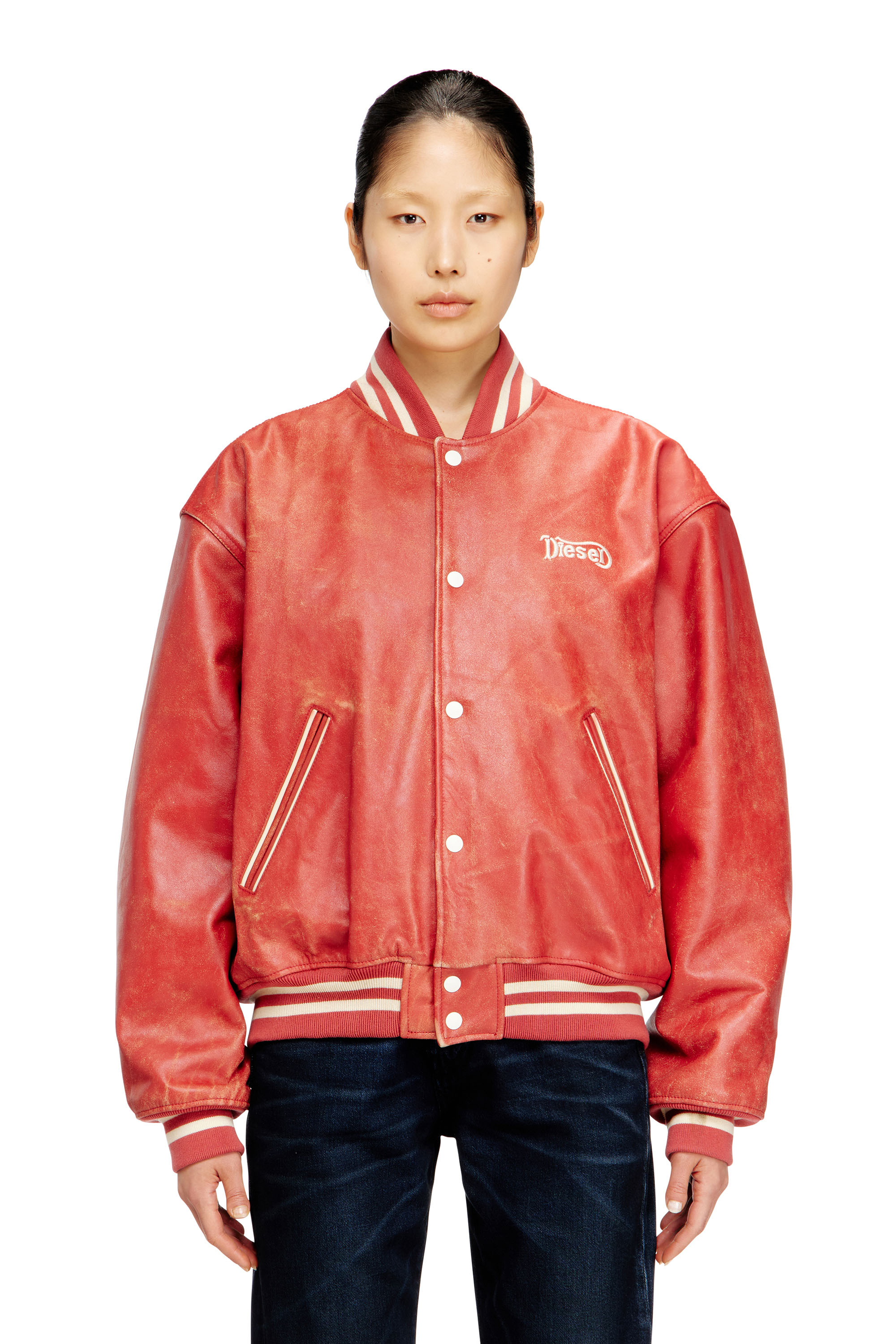 Diesel - L-DIFORDI-20TH, Unisex's Leather bomber jacket with Diesel logo in Red - 2