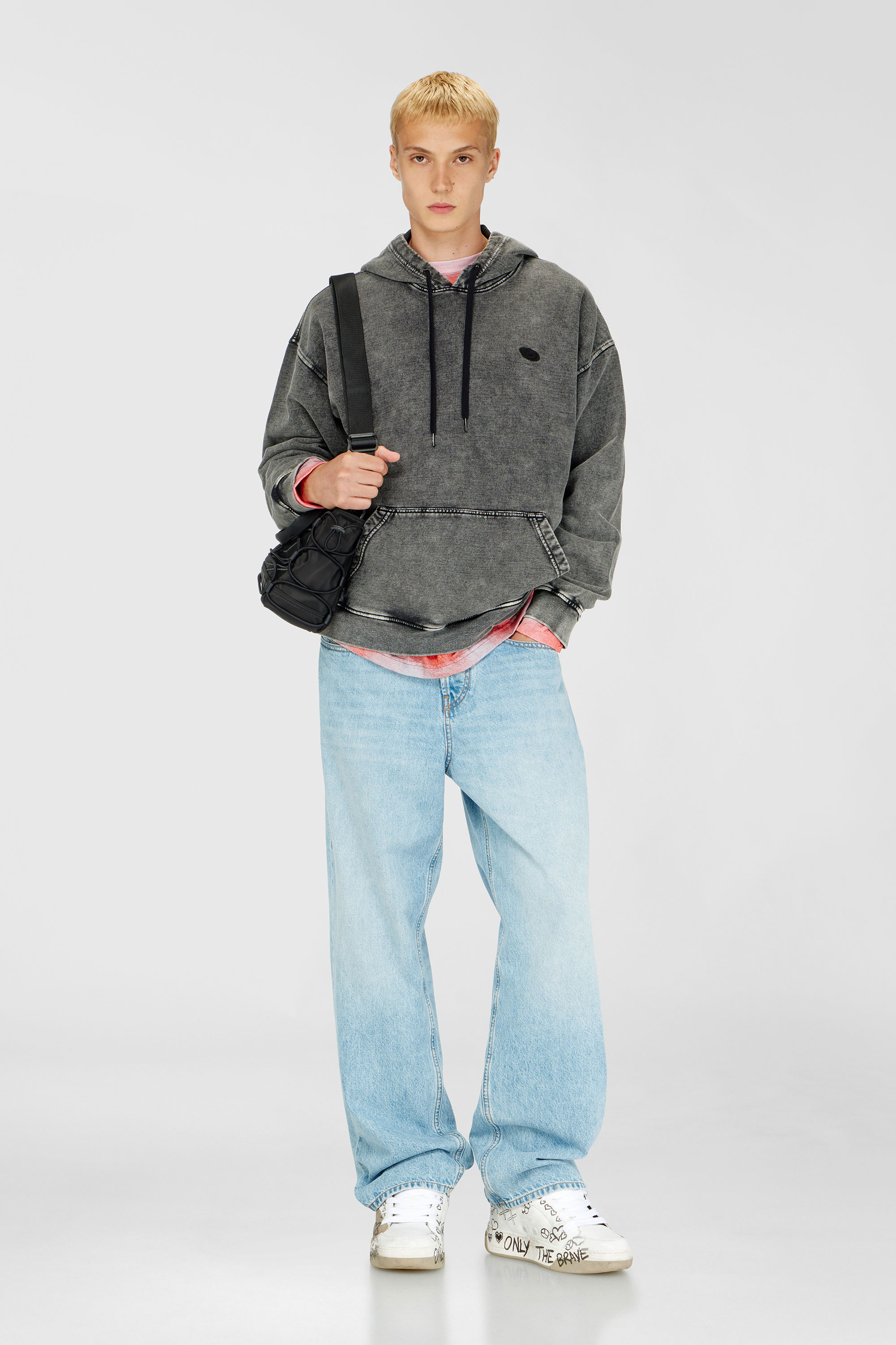 Diesel - S-BOXT-HOOD-DEN, Man's Hoodie with raw-cut back patch in Dark grey - 2