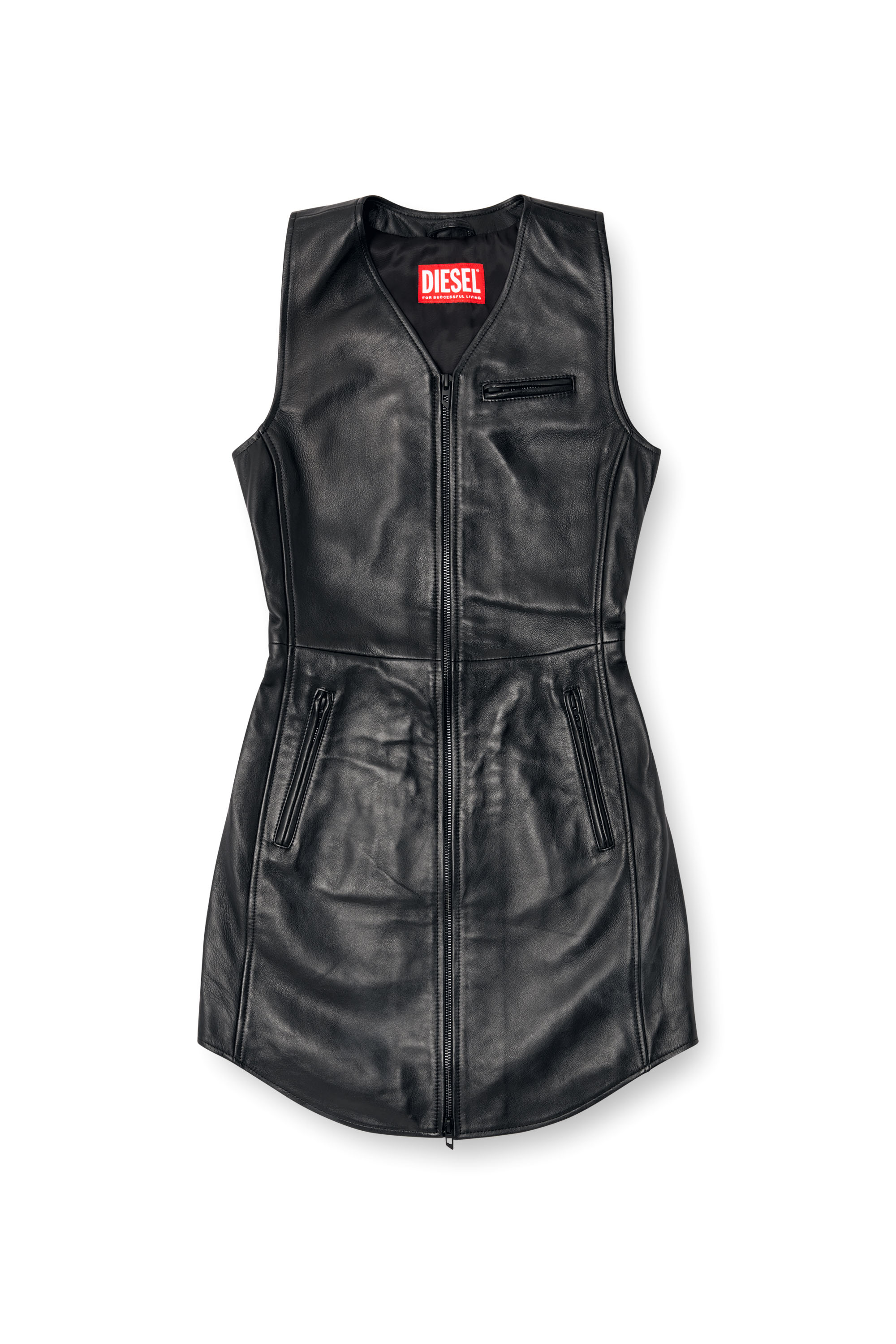 Diesel - L-ILITH, Woman's Short zipped leather dress in Black - 3