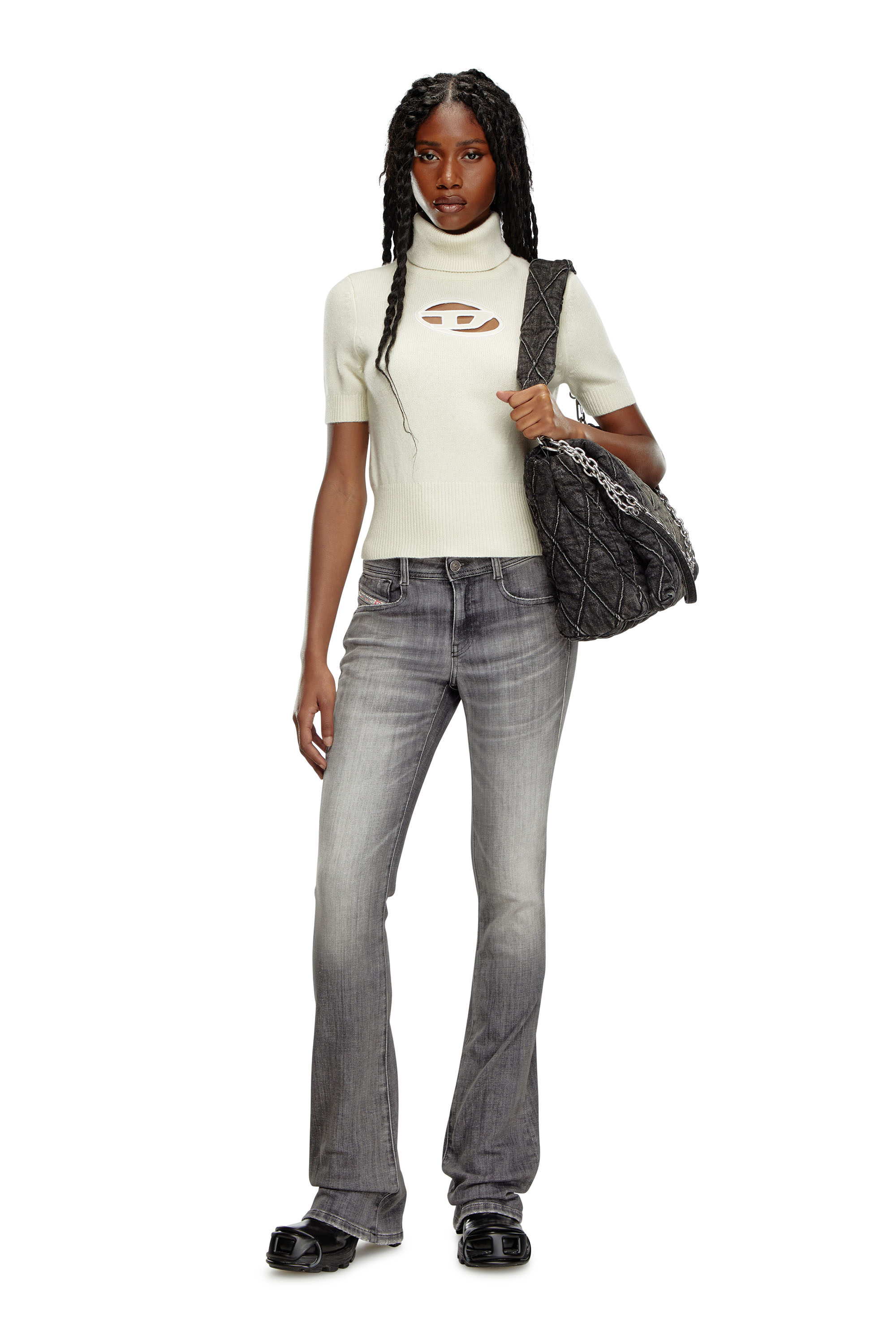 Diesel - CHARM-D SHOULDER L, Woman's Charm-D L-Large shoulder bag in quilted denim in Black - 2