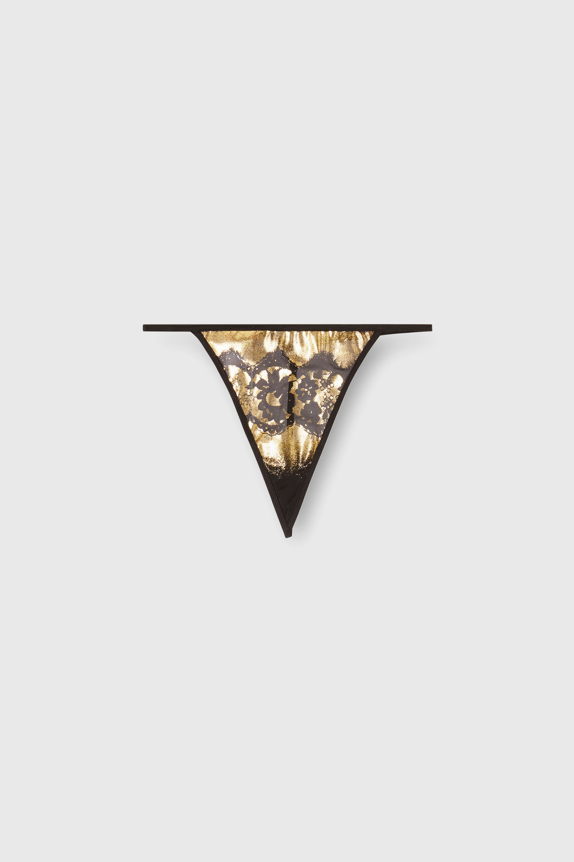 Diesel - D-STRING-GFT, Woman's Stretch-tulle thong with metallic lace effect in Black/Gold - 2