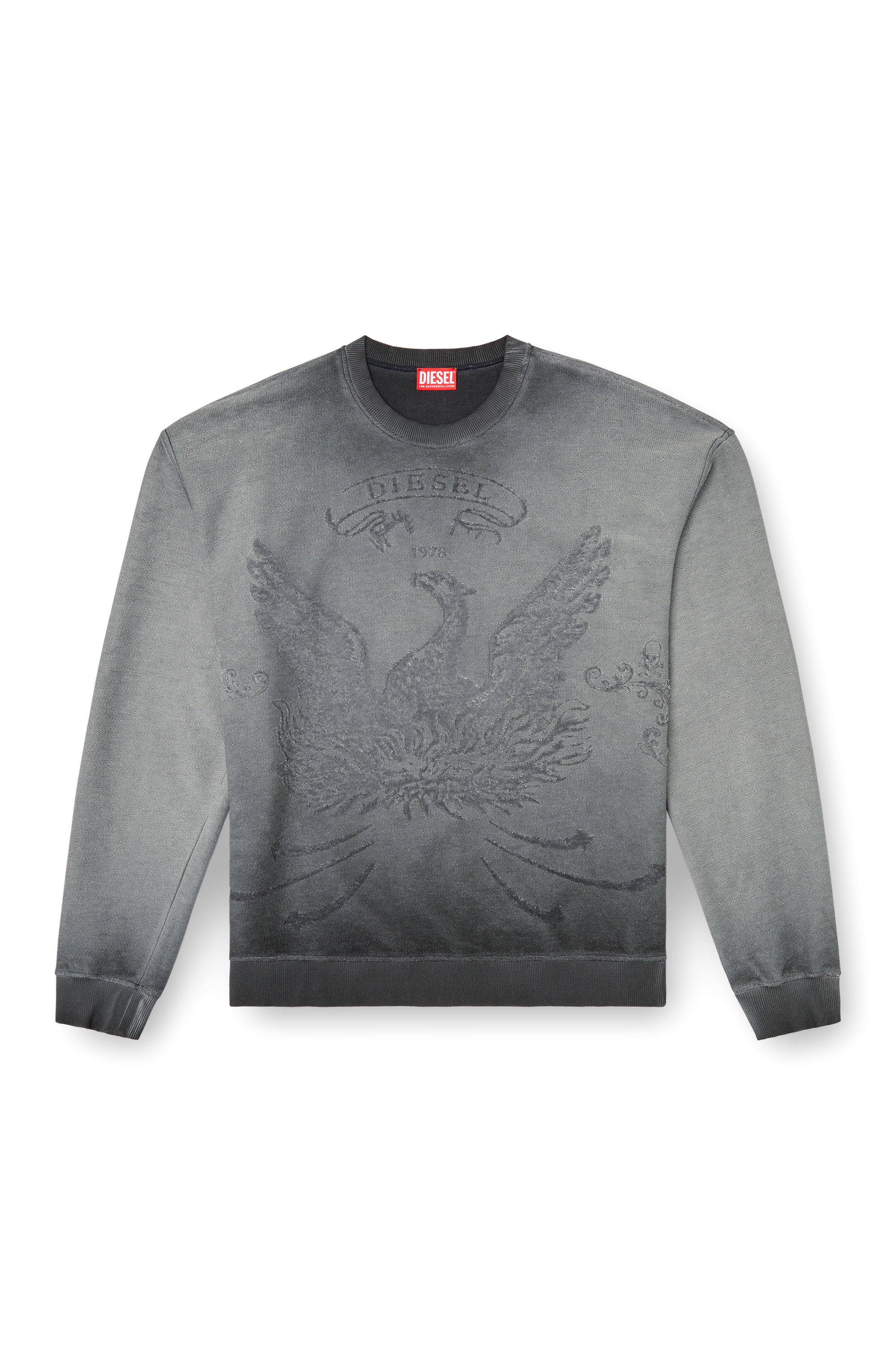 Diesel - S-ARON, Man's Faded sweatshirt with devoré Phoenix logo in Grey - 3
