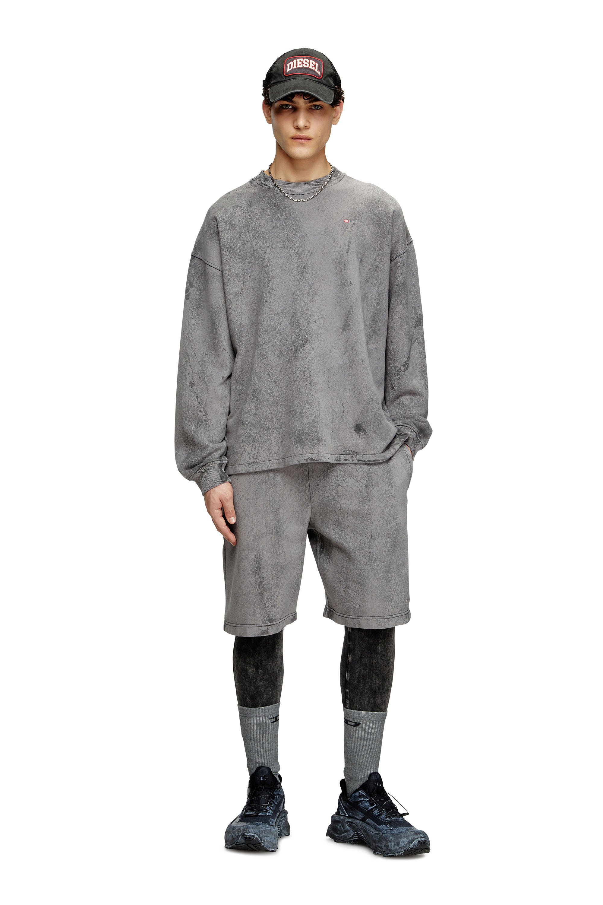 Diesel - S-BAXT-T1, Man's Cracked-effect sweatshirt with micro logo in Grey - 2