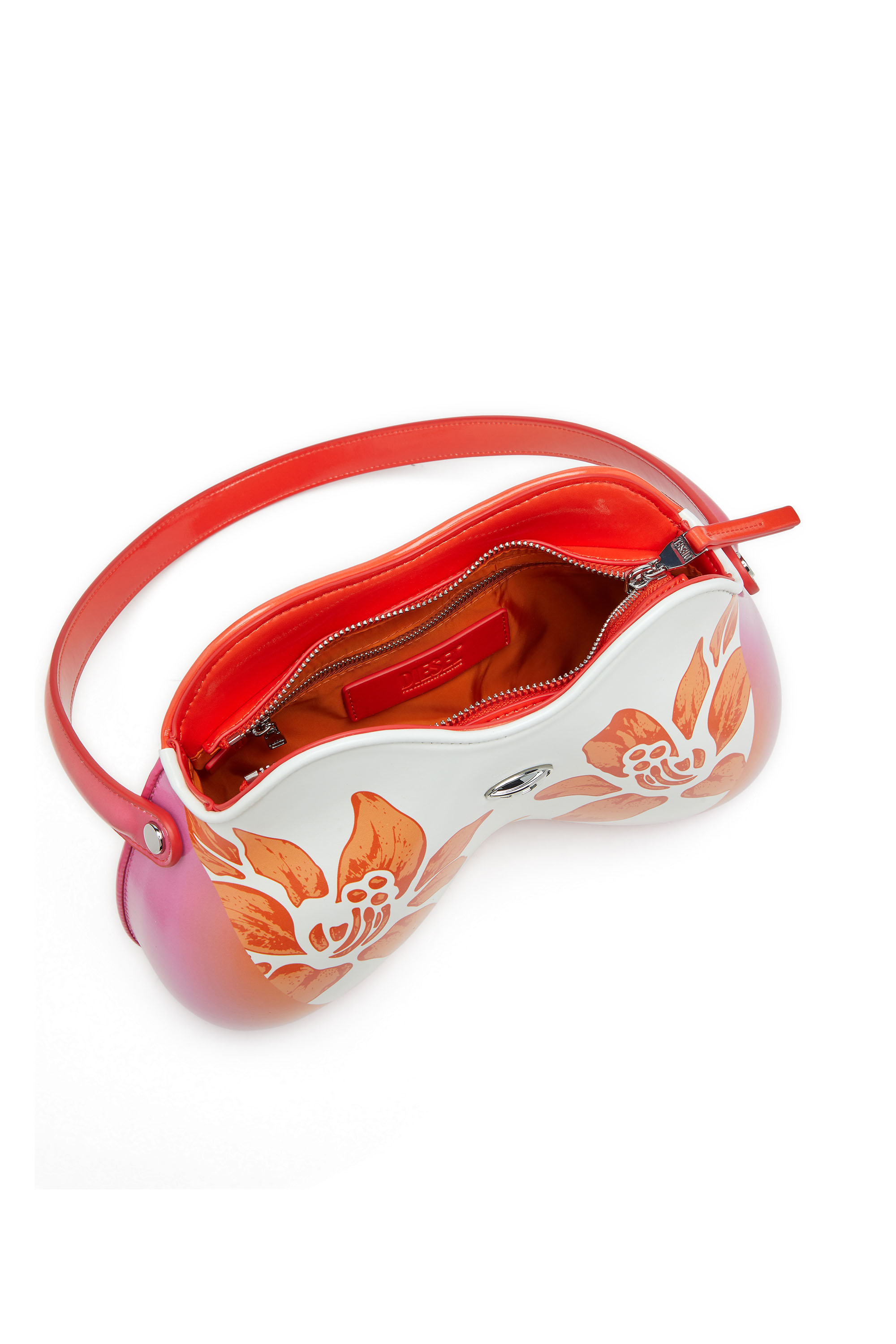 Diesel - K.G. DOUBLE-D SHOULDER, Woman's Double-D-Glossy shoulder bag with lotus print in White/Pink - 3