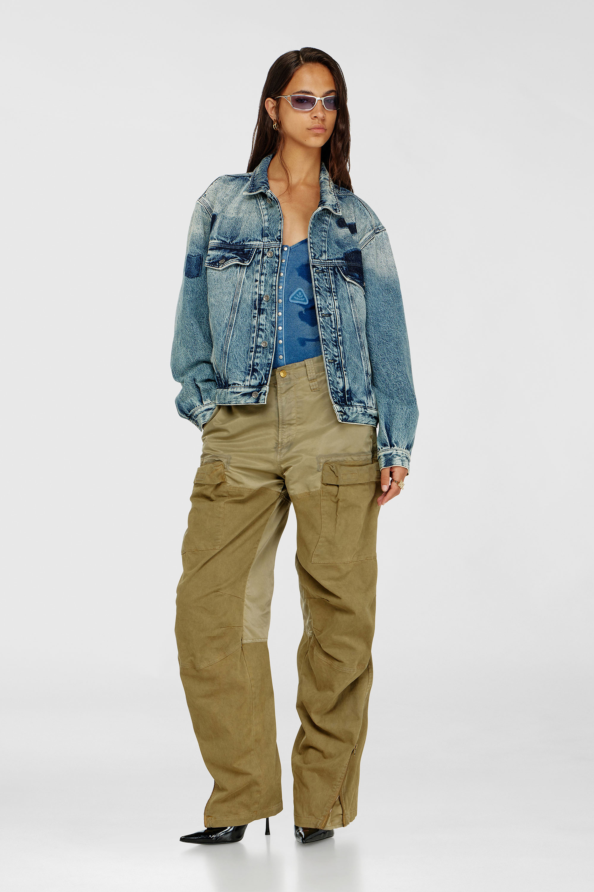 Diesel - T-LEY-AA1, Woman's Bodysuit in ribbed jersey with shadow-patch effects in Medium blue - 2