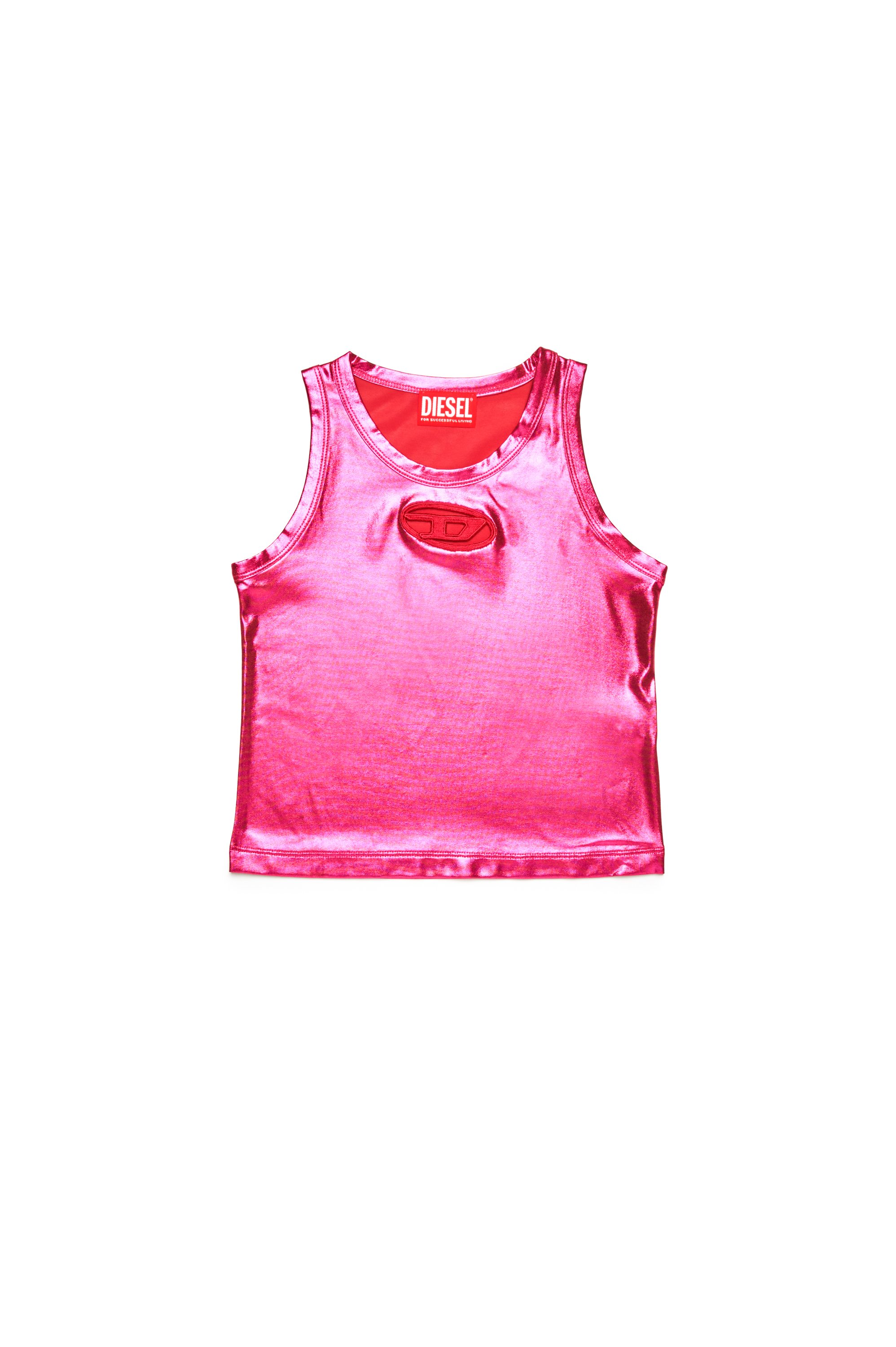 Diesel - TLYNYS, Woman's Metallic tank top with cut-out logo in Pink - 1