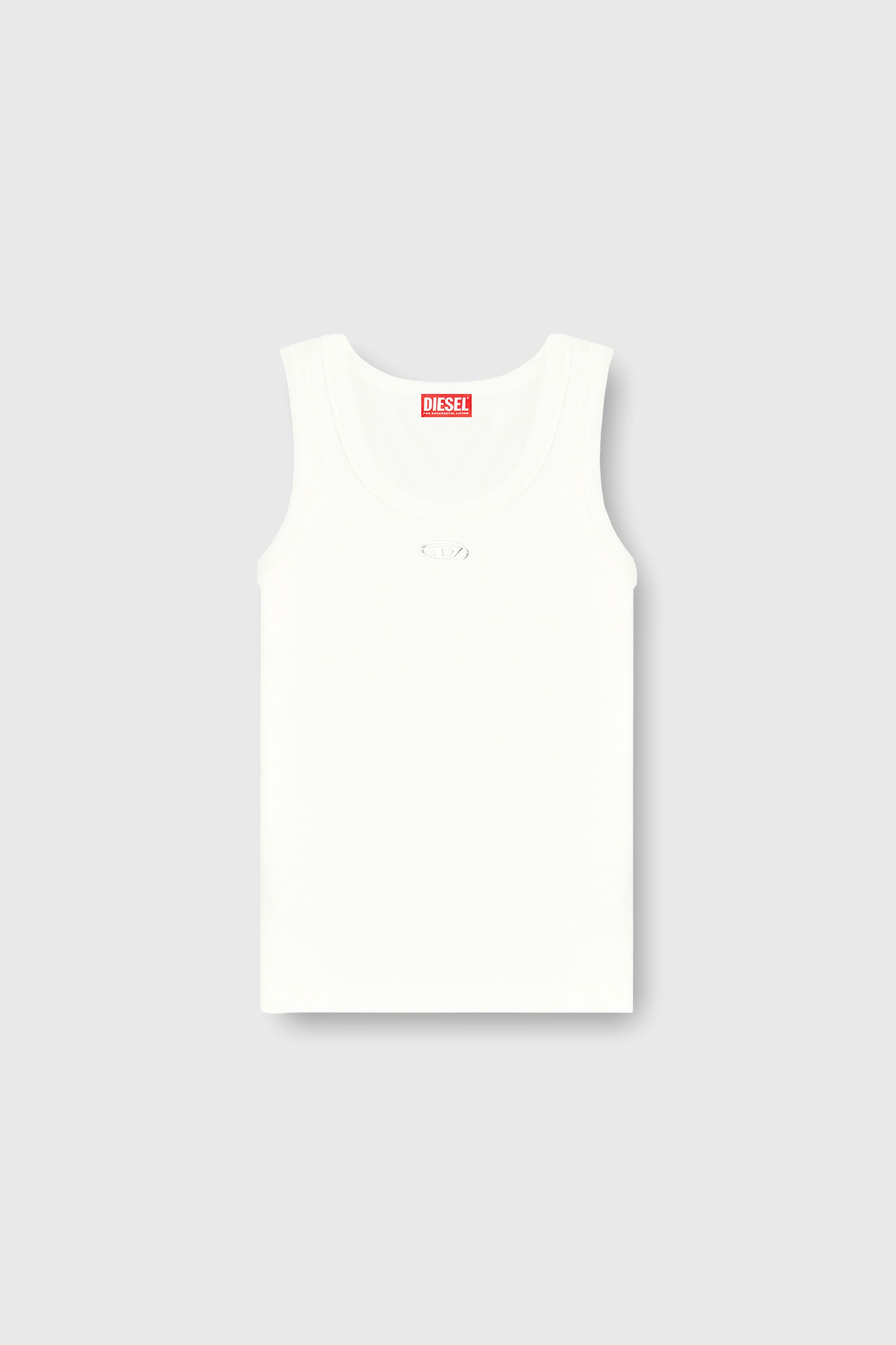 Diesel - T-ANKI-OD, Woman's Slim ribbed tank top with metallic Oval D in White - 2