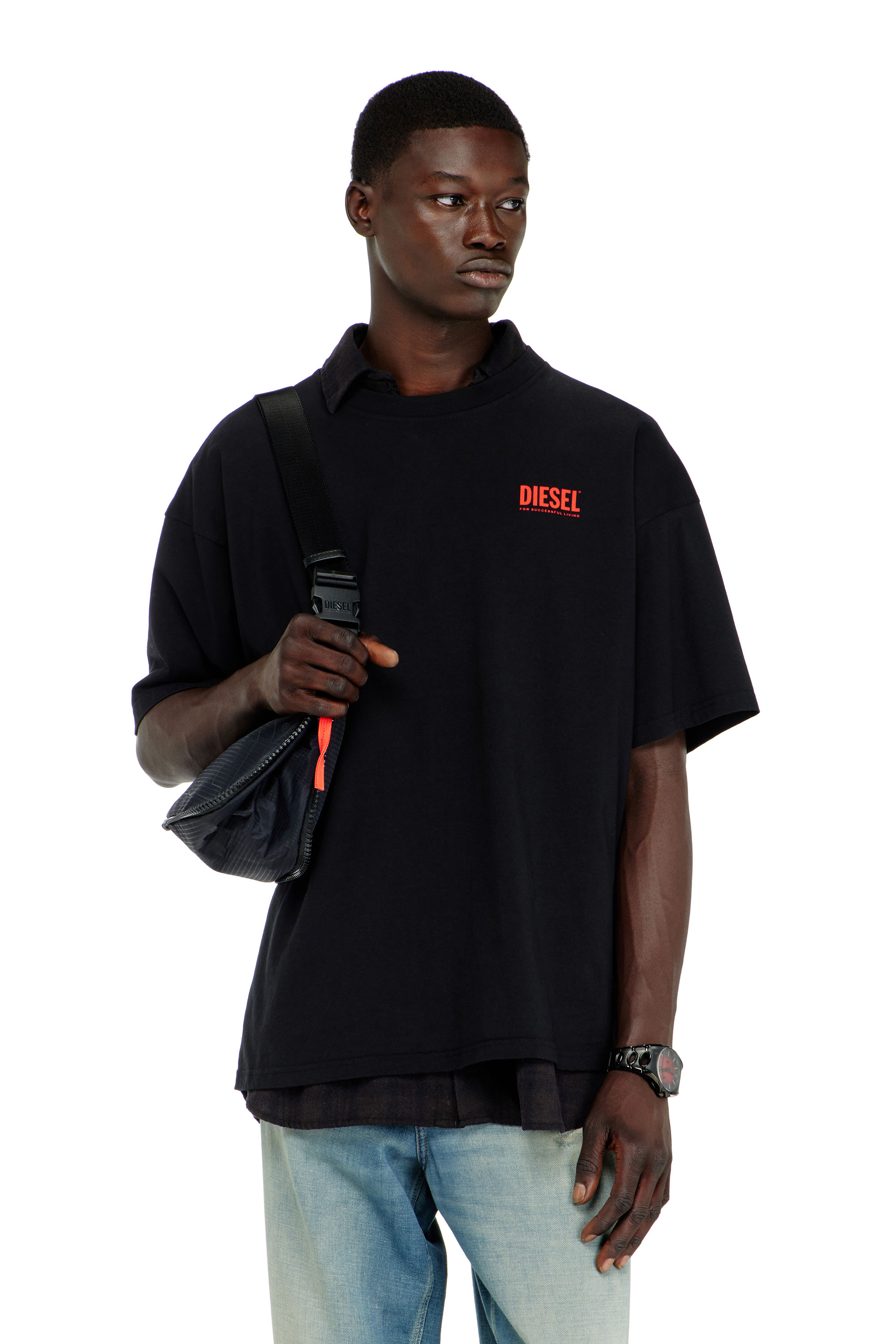 Diesel - T-BOXT-BISK, Man's Cotton T-shirt with Diesel Biscotto print in Black - 3