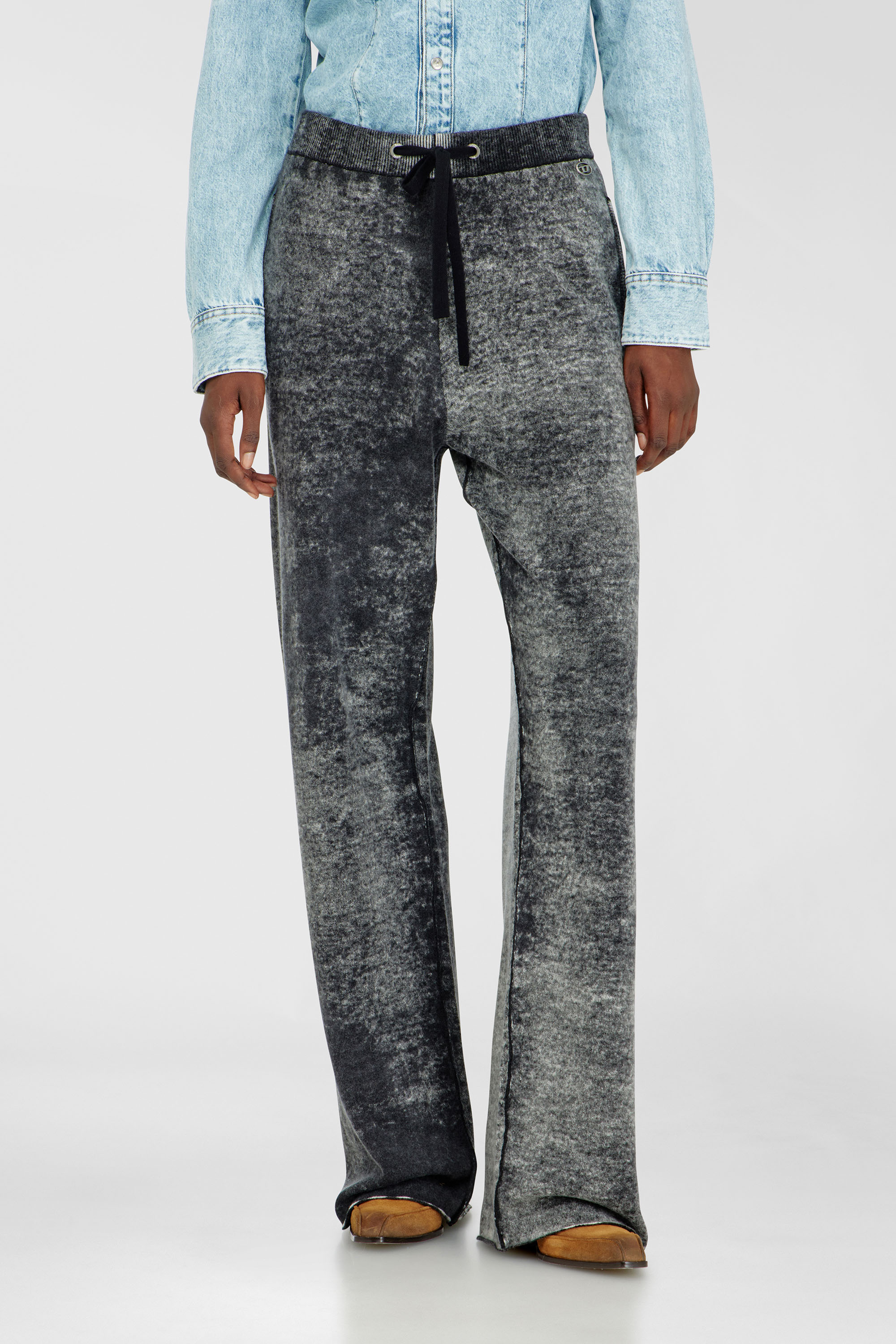 Diesel - M-HONORINE, Woman's Reverse-print knitted wool track pants in Dark grey - 1