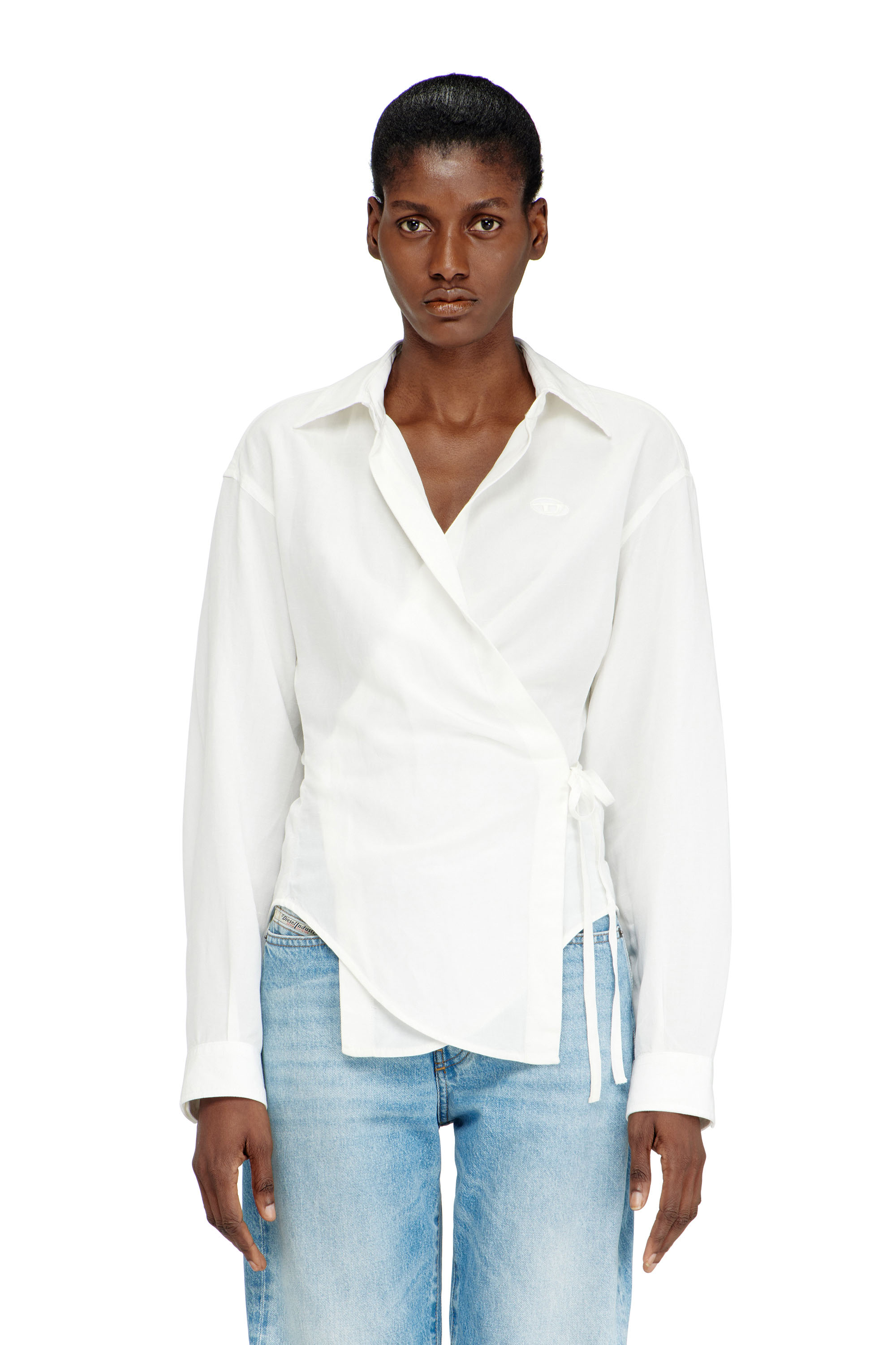 Diesel - C-DELPHOS-S3, Woman's Linen-blend shirt with wrap closure in White - 1