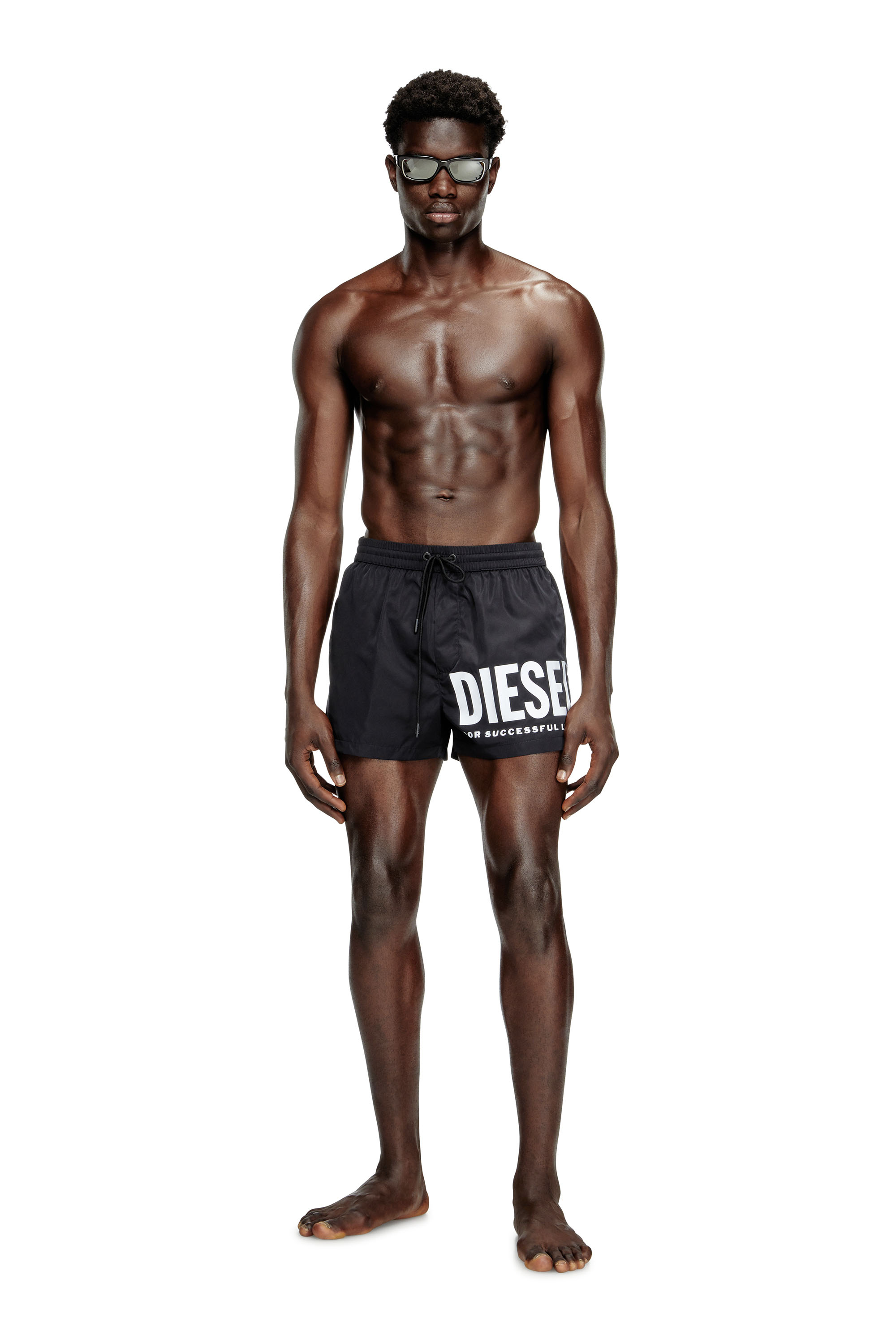 Diesel - MARIO-34-D-CORE, Man's Swim shorts with logo print in Black/White - 2