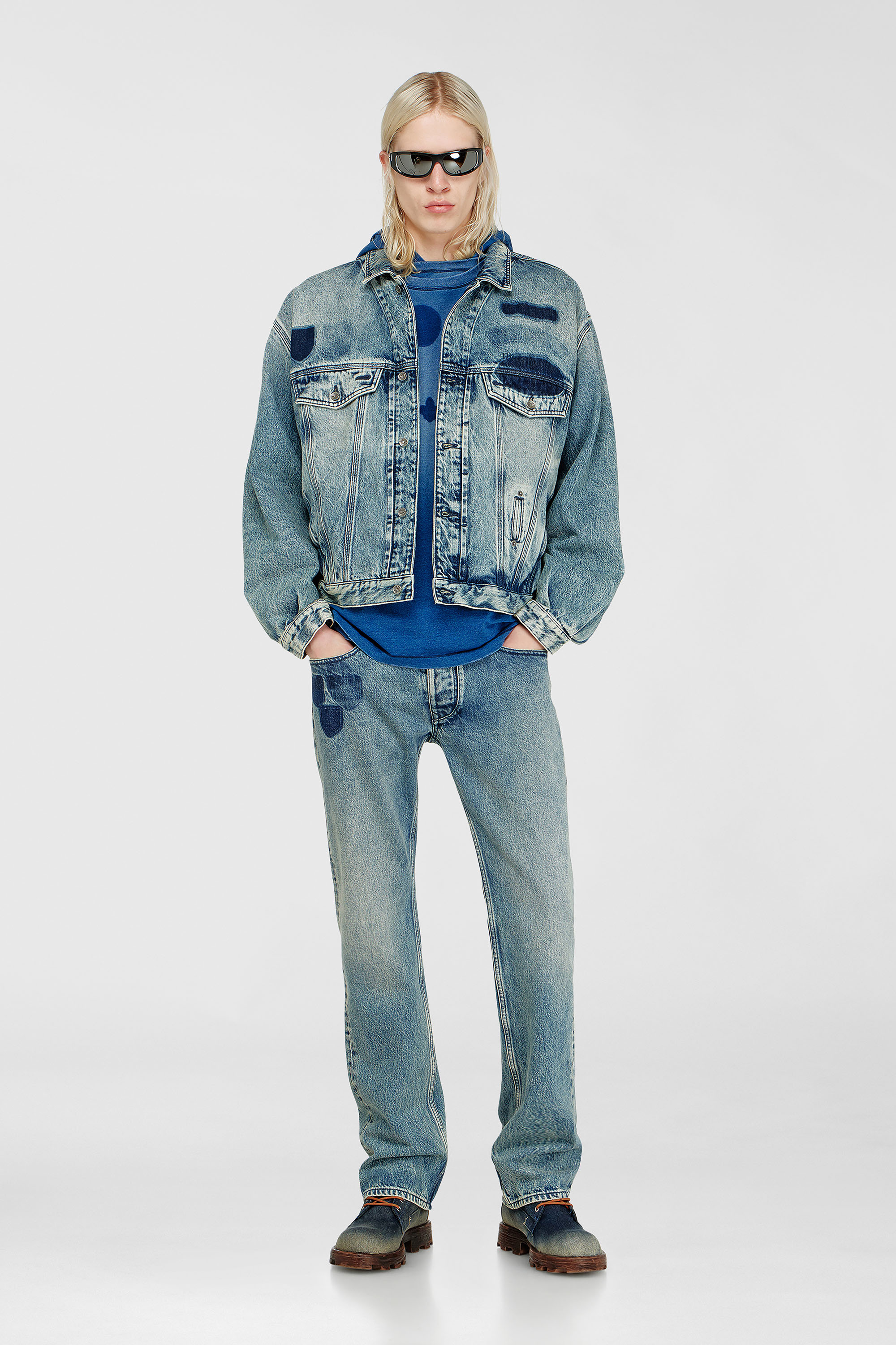 Diesel - T-NOX, Man's T-shirt with shadow-effect patches in Medium blue - 2
