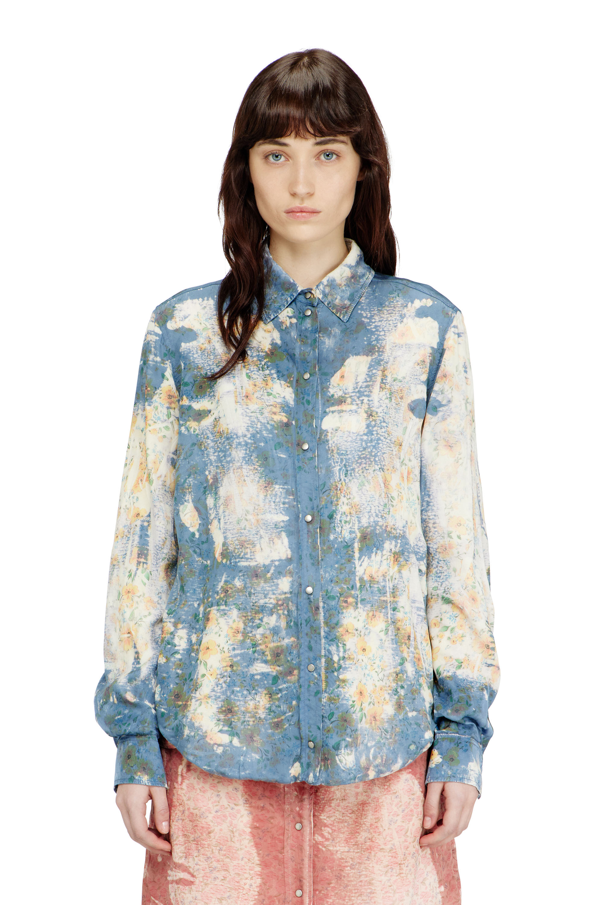 Diesel - C-ASSY, Woman's Shirt with floral X-ray effect in Light Blue - 1